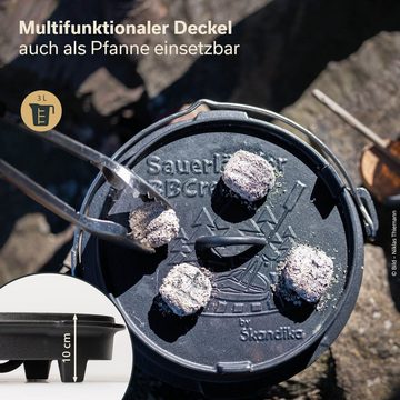 Skandika Grilltopf BBCREW Dutch Oven 8 L, Gusseisen Topf mit Emaillierung inkl. Rezeptbuch, Deckelheber & Extras