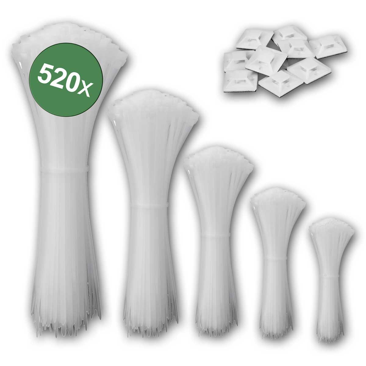 world-trading-net Kabelbinder Kabelbinder Set 10-30cm weiß, 520-teilig