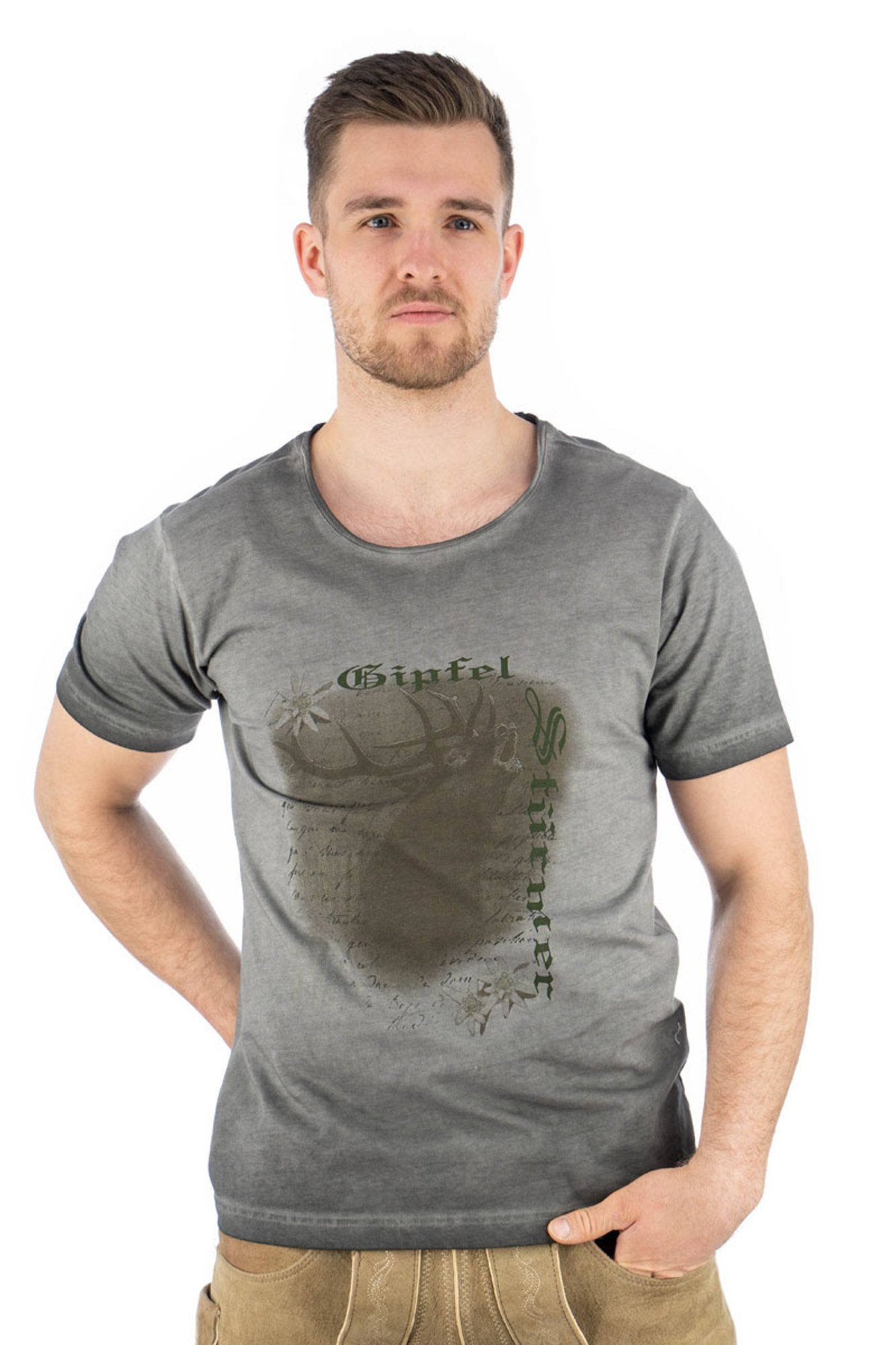 anthrazit Motivdruck Kurzarm T-Shirt Trachtenshirt mit OS-Trachten Lyusop