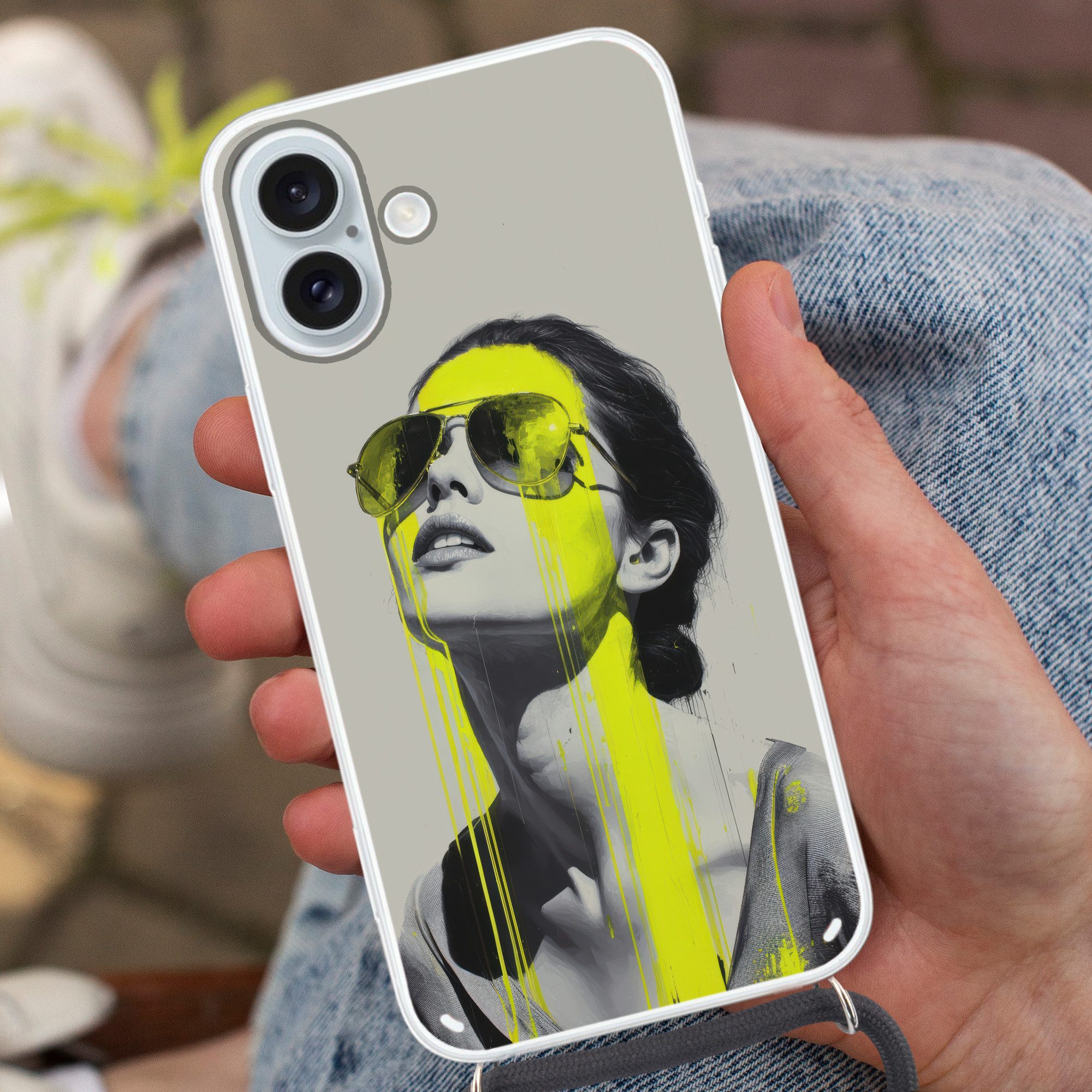 MuchoWow Handyhülle für Apple iPhone 16 Plus Frau - Brille - Farbe, Tragbare Handyhüllen mit Kette zum umhängen, Handykette Handyband