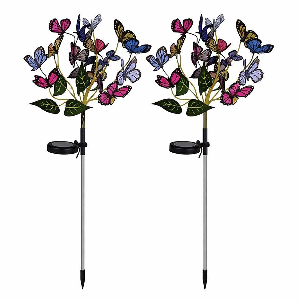 Haushalt International LED Dekofigur, LED-Leuchtmittel fest verbaut, Warmweiß, 2x Solar Steckleuchten LED Gartendeko Schmetterlingsschwarm