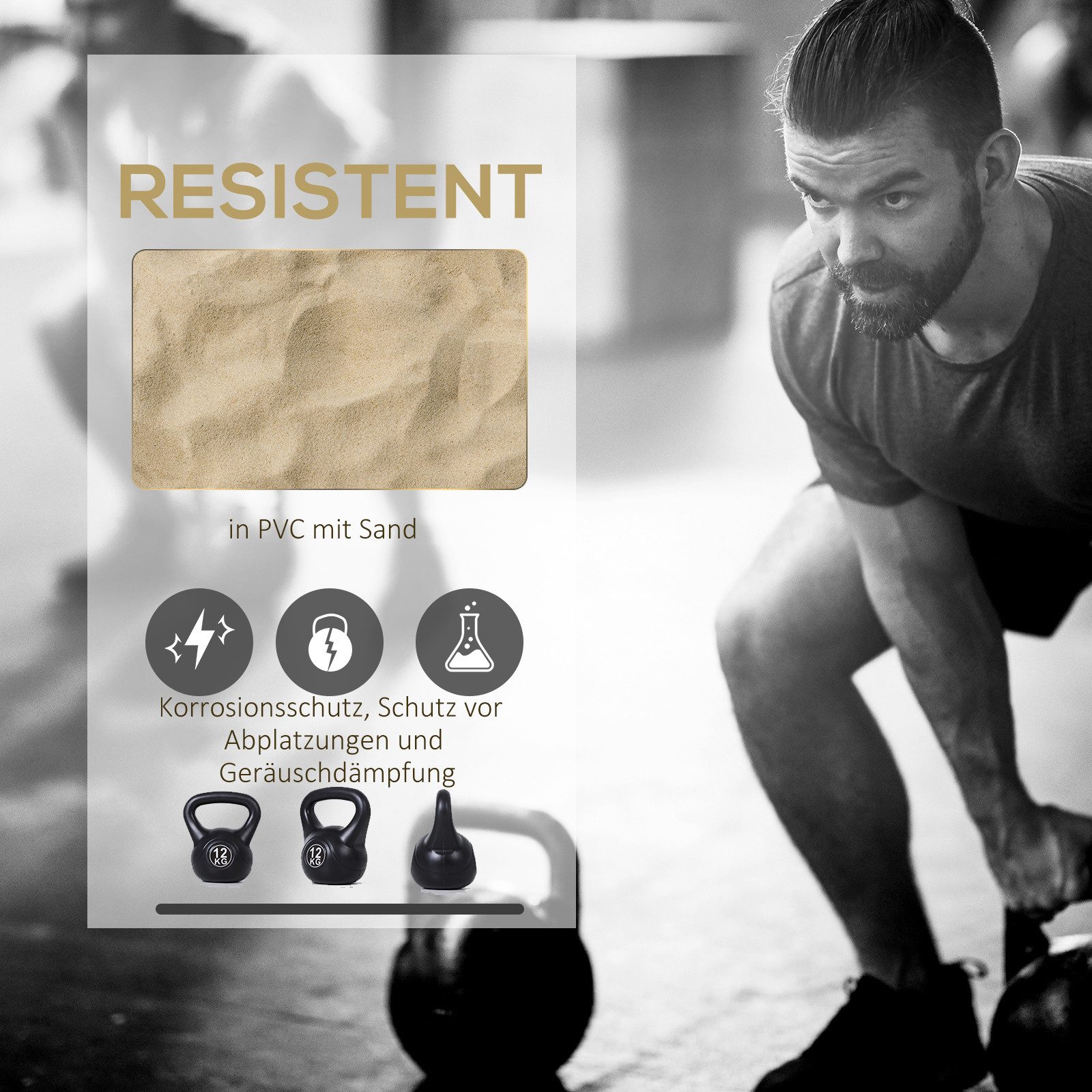 HOMCOM Kettlebell mit Sand befüllt, (Kugelhantel, 12 kg Gewicht-Hantel), für Anfänger, Zuhause, Krafttraining