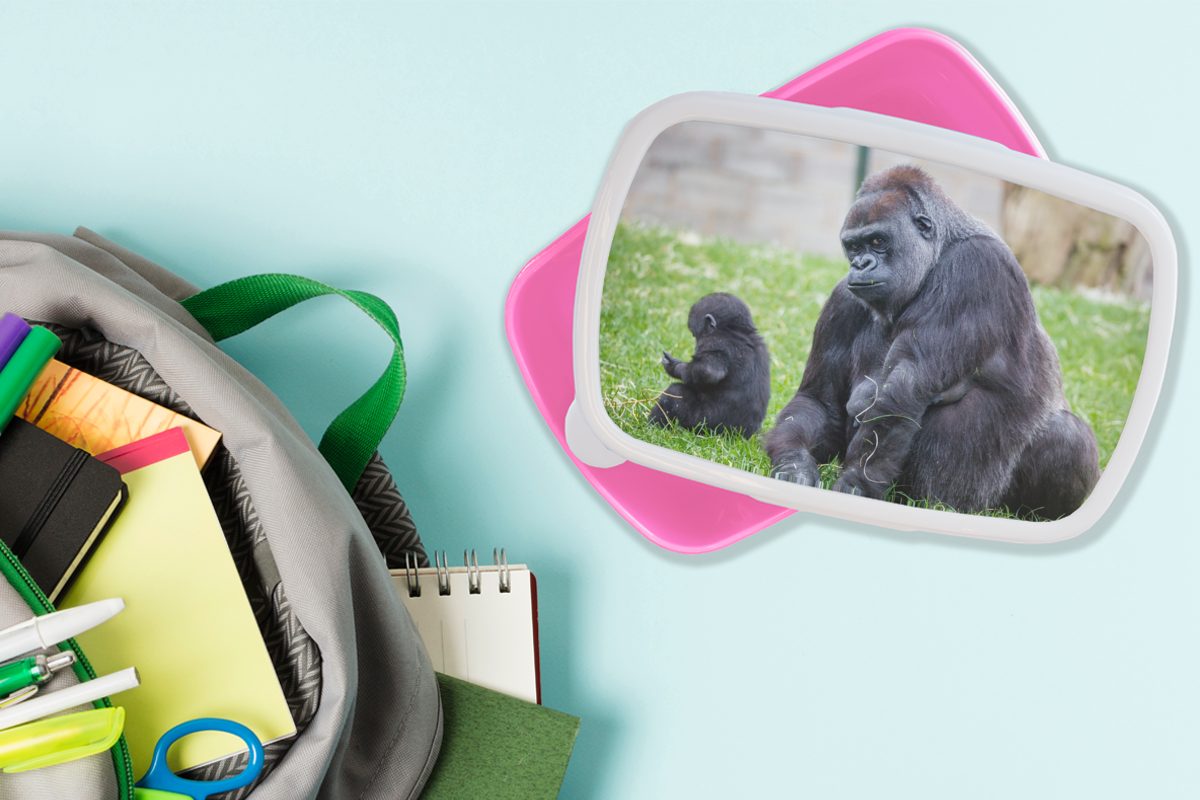 Kinder, seinem Mädchen, Brotdose Baby, Snackbox, mit für (2-tlg), großer Gorilla Kunststoff, Lunchbox Kunststoff MuchoWow Brotbox Erwachsene, Ein rosa
