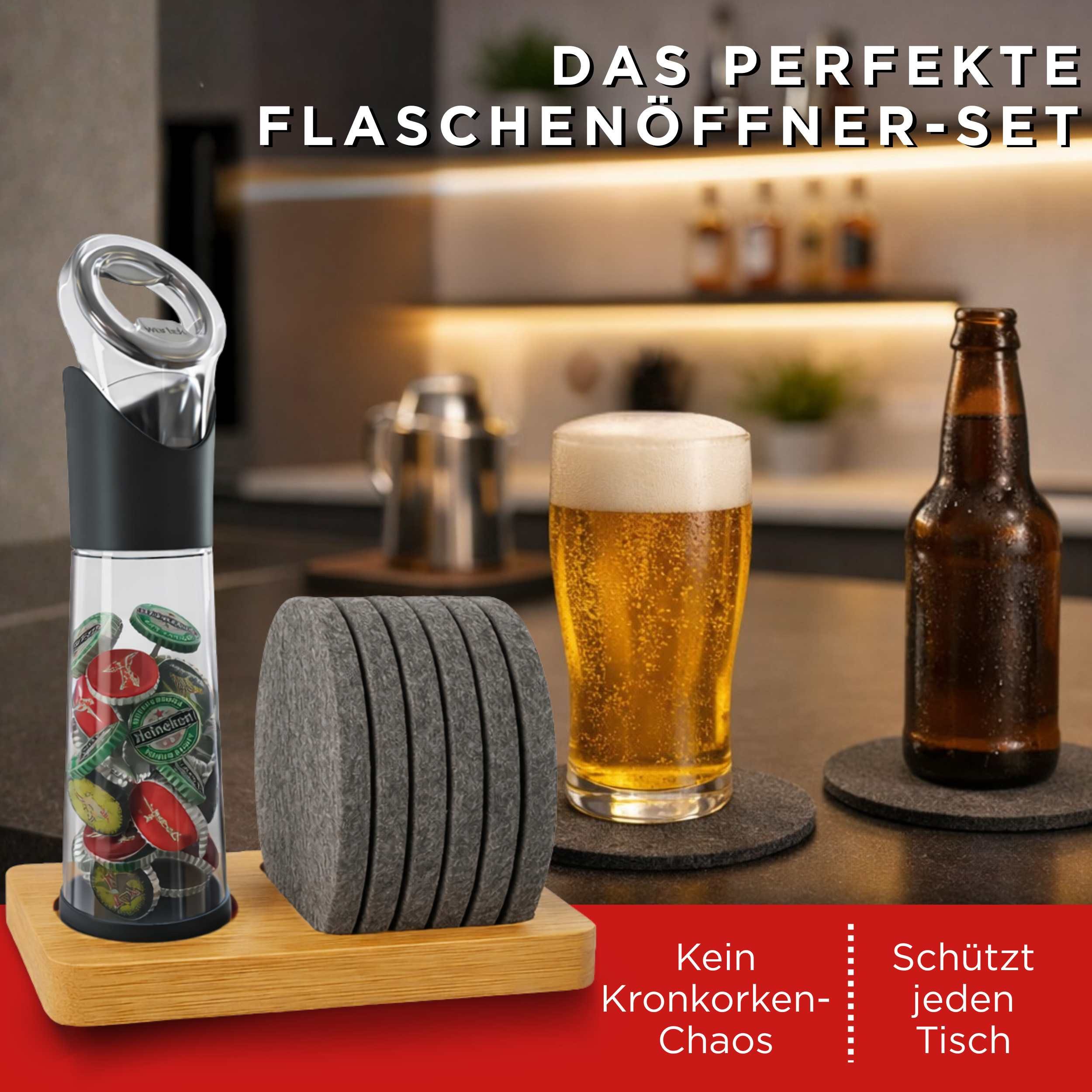 wortek Flaschenöffner Getränkeöffner mit Auffangbehälter Bieröffner (Set, 2-tlg., Flaschenöffner mit Kronkorken Sammler), Geschenk für Männer und Bierliebhaber Biergeschenk