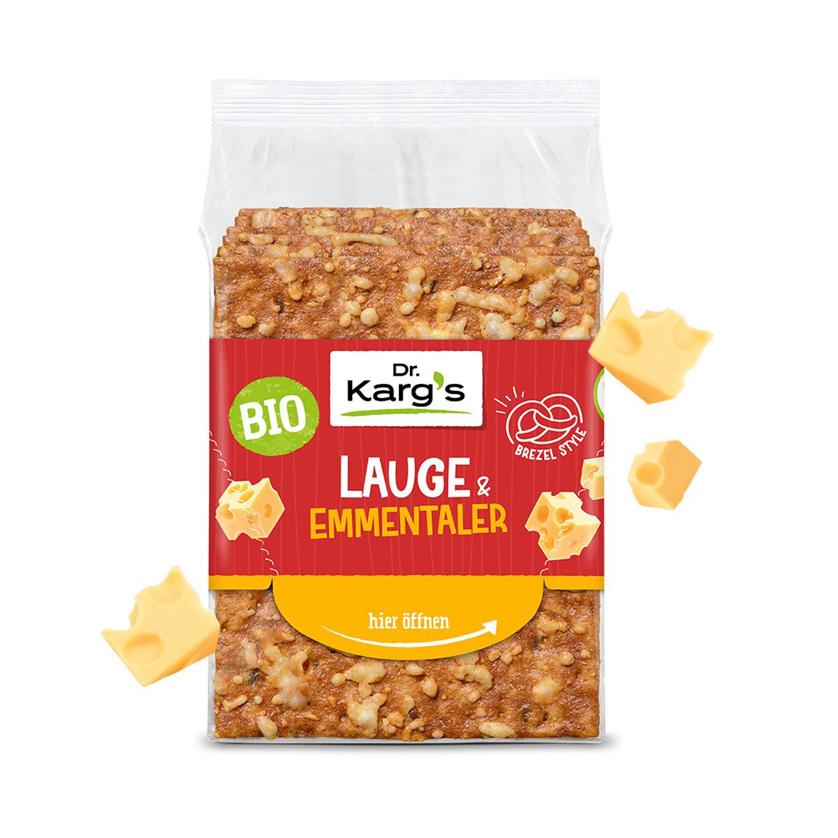 Dr. Kargs Brot, Dr. Kargs Bio Vollkorn Knäckebrot Scheiben Lauge und Emmentaler 160g