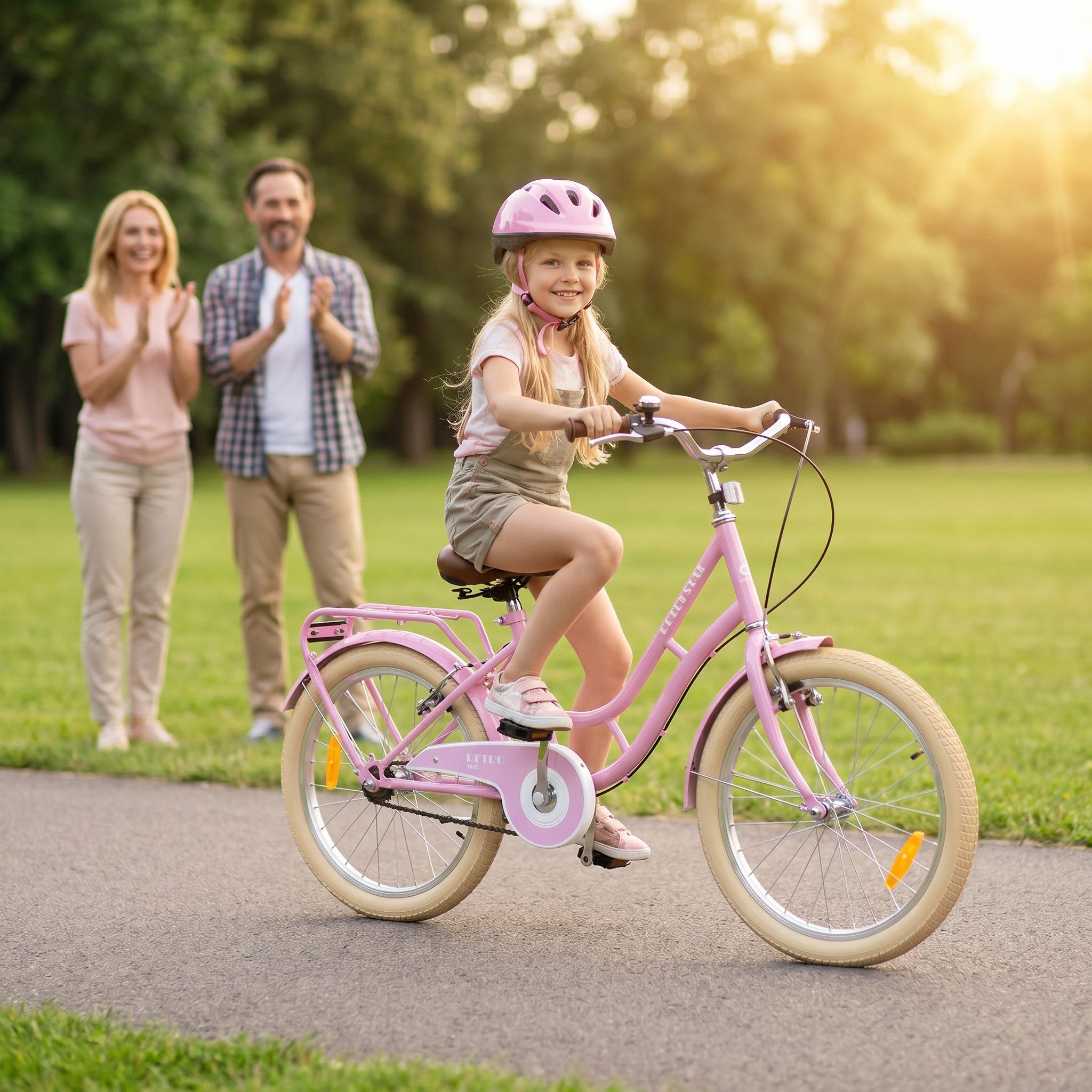 Actionbikes Motors Kinderfahrrad Mädchen Retrostar Kinder Fahrrad in Rosa, 1 Gang, ohne Schaltung, (Kinderfahrrad, Fahrrad ab 6 Jahren, Fahrrad Kinder 20 Zoll, 1-tlg., Fahrrad für Kinder, Fahrrad Mädchen, Fahrrad mit Gepäckträger), Gepäckträger, Fahrradständer, gefederter Sattel