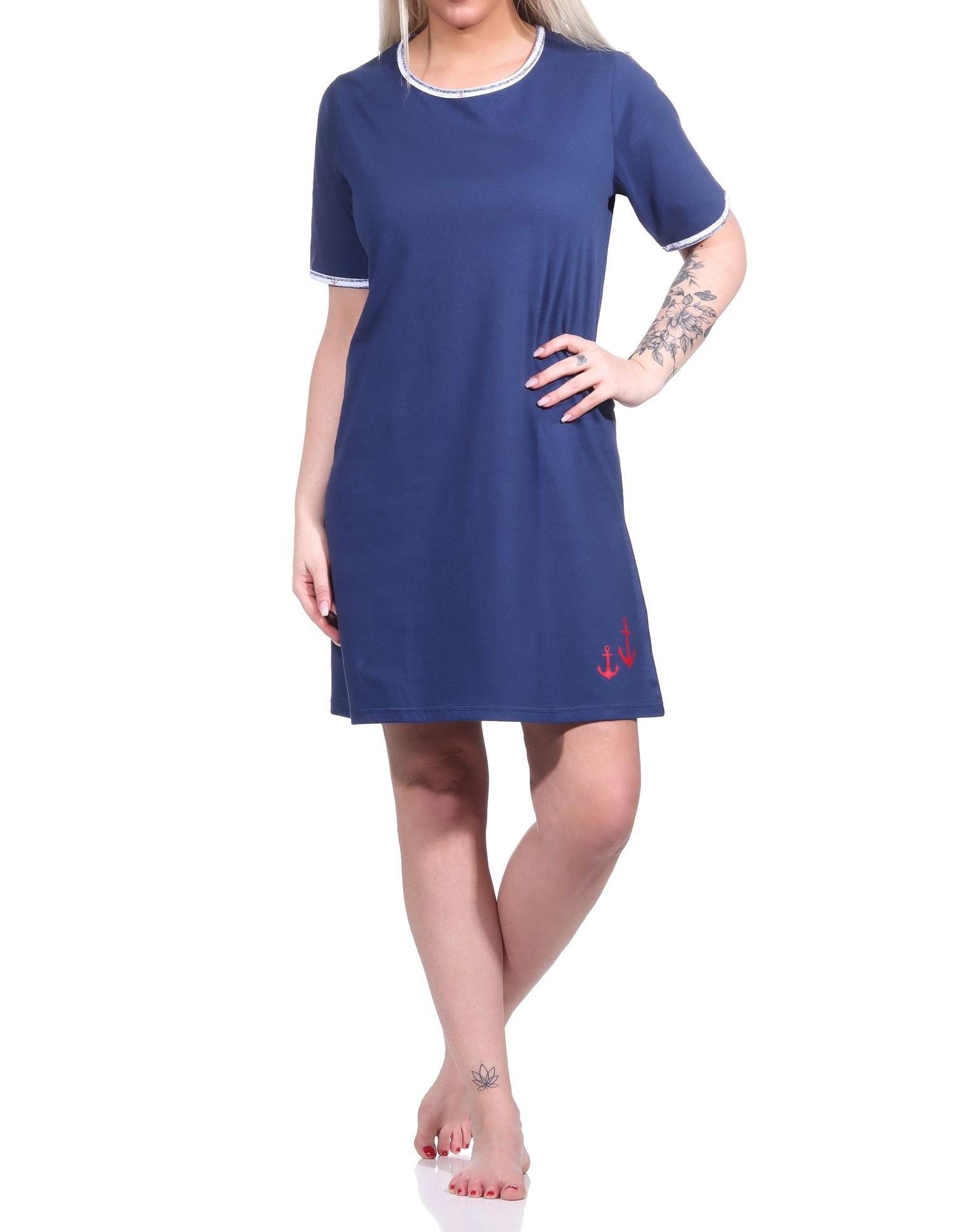 Nachthemd Maritimes Damen Nachthemd, kurzärmliges Bigshirt mit Rundhals