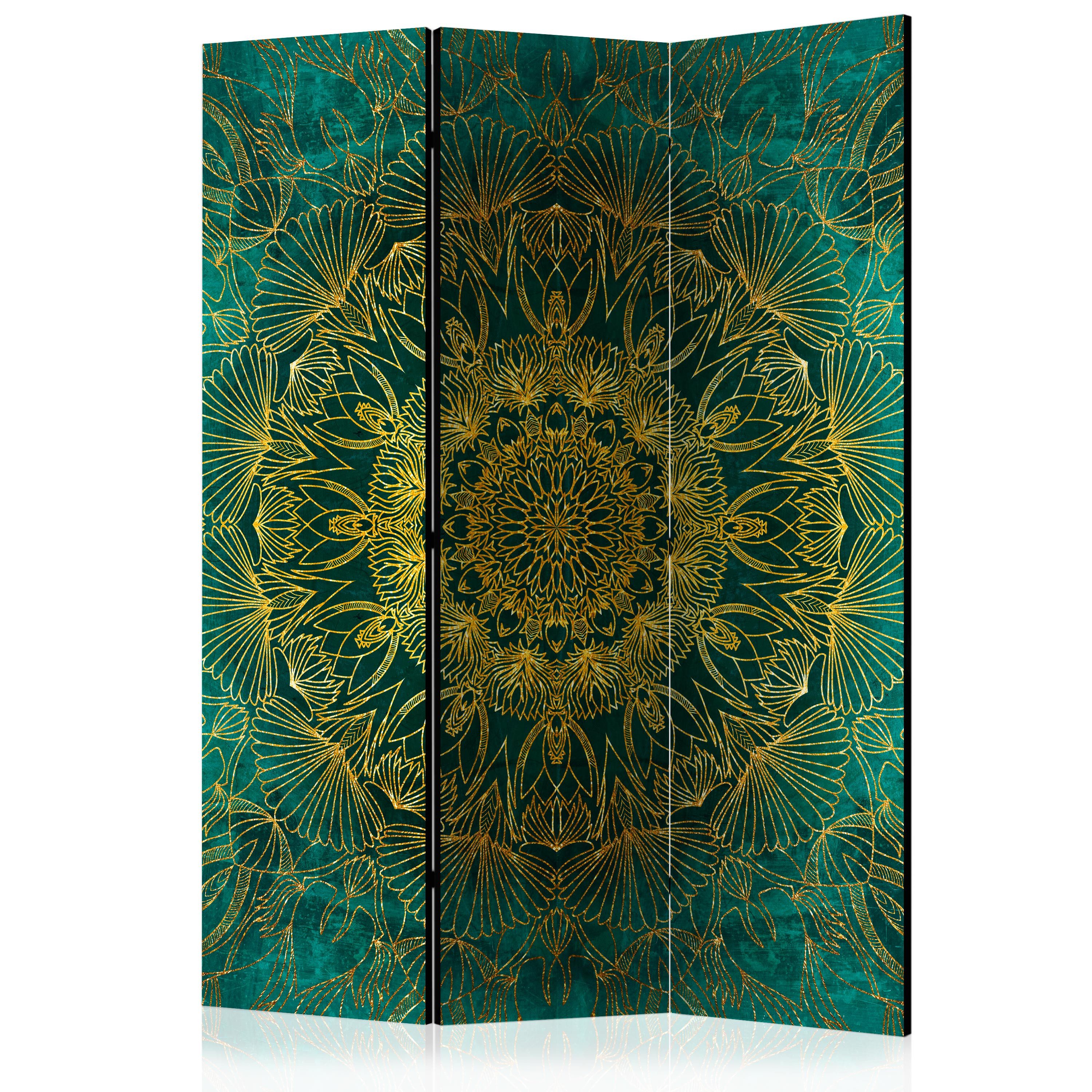 Muralo Paravent 3-teilig, Raumteiler klappbar, goldenes Mandala, Abstraktion (Packung, 1 St., 135x172 cm), 3 Varianten, Für das Wohnzimmer, das Schlafzimmer