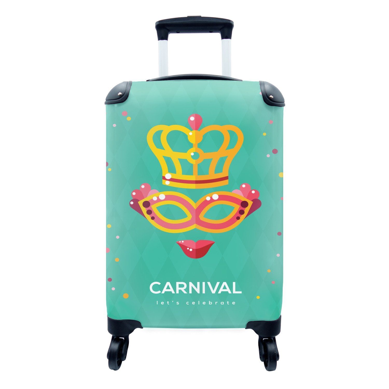 MuchoWow Handgepäckkoffer "Karneval" auf grünem Hintergrund, 4 Handgepäck für Reisetasche mit Trolley, rollen, Reisekoffer Ferien, Rollen