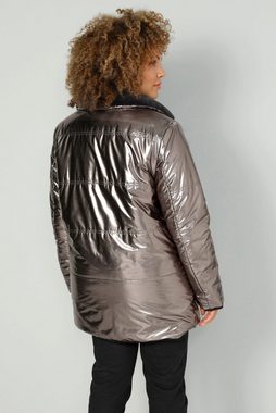 MIAMODA Funktionsjacke Wendejacke Metallic-Look Kunstfellbesatz Stehkragen Zipper