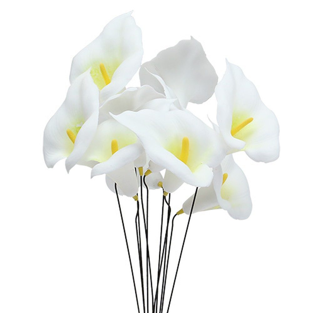 Kunstblume Weiße Künstliche Calla am Draht klein 50St - Deko für Gestecke &, Viana, Höhe 10 cm