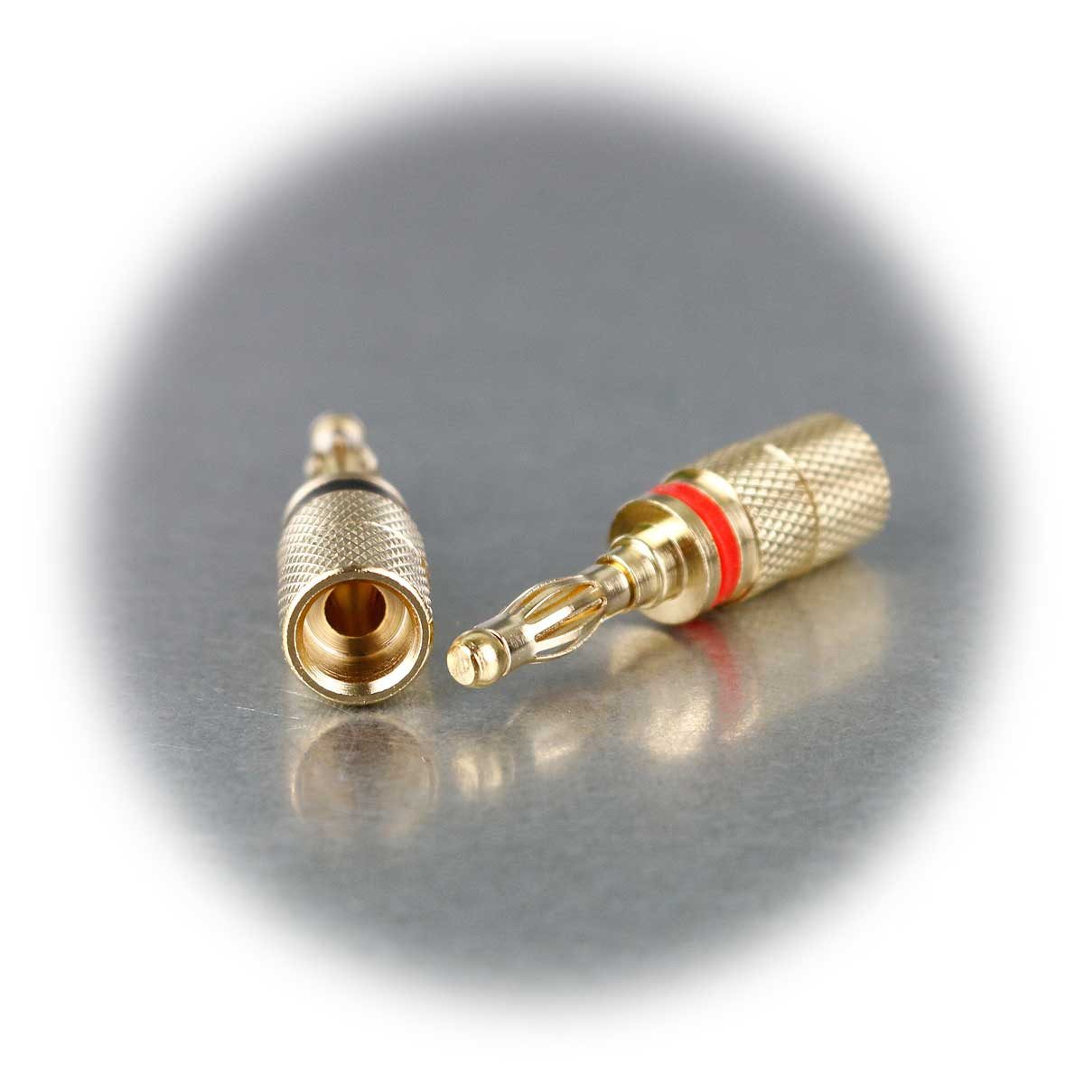 Dynavox Rundstecker Bananenstecker rot / schwarz, 4er-Set, L20, golden
