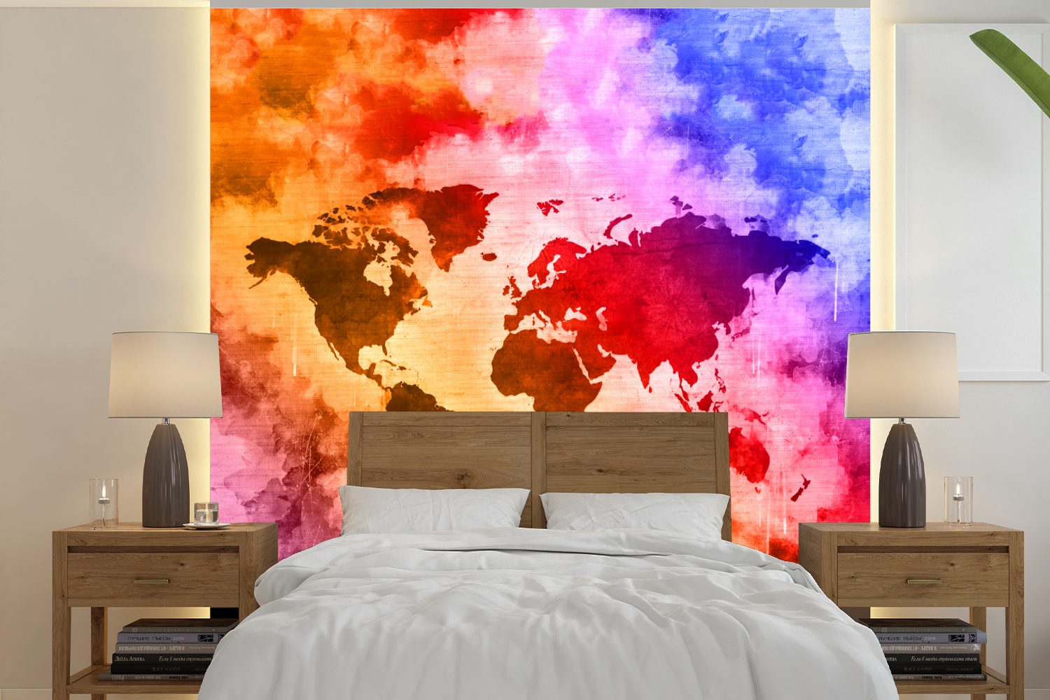 Zeitlich begrenzter Sonderverkauf MuchoWow Fototapete für Wandtapete - (5 Tapete oder Matt, - Schlafzimmer, St), Weltkarte Rauch, bedruckt, Farben Wohnzimmer Vinyl