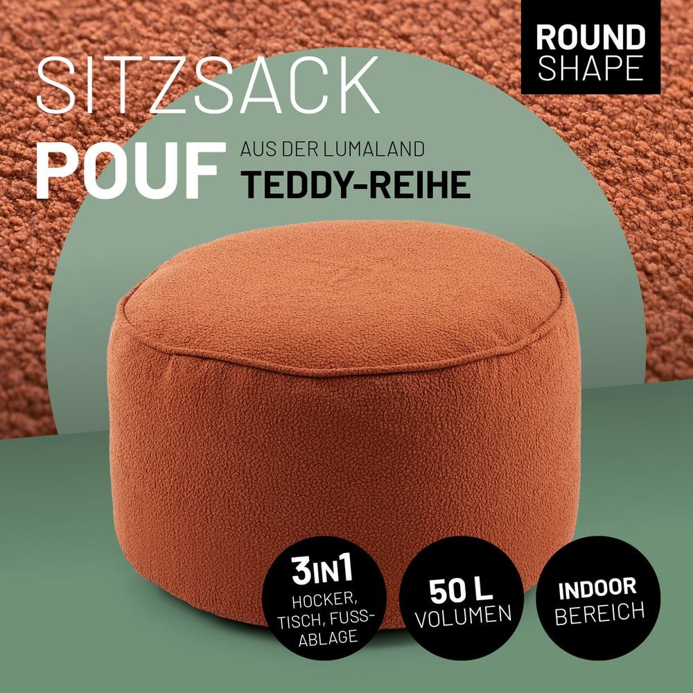 Lumaland Pouf Sitzsack Pouf Teddy 50L, günstig online kaufen
