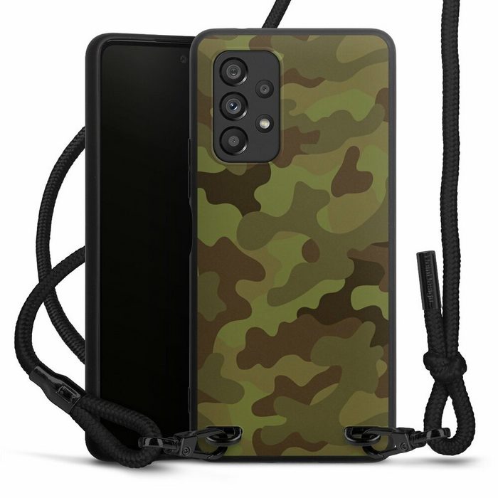 DeinDesign Handyhülle Camouflage Tarnmuster Black & Bold Military Denim Camo Samsung Galaxy A53 5G Premium Handykette Hülle mit Band