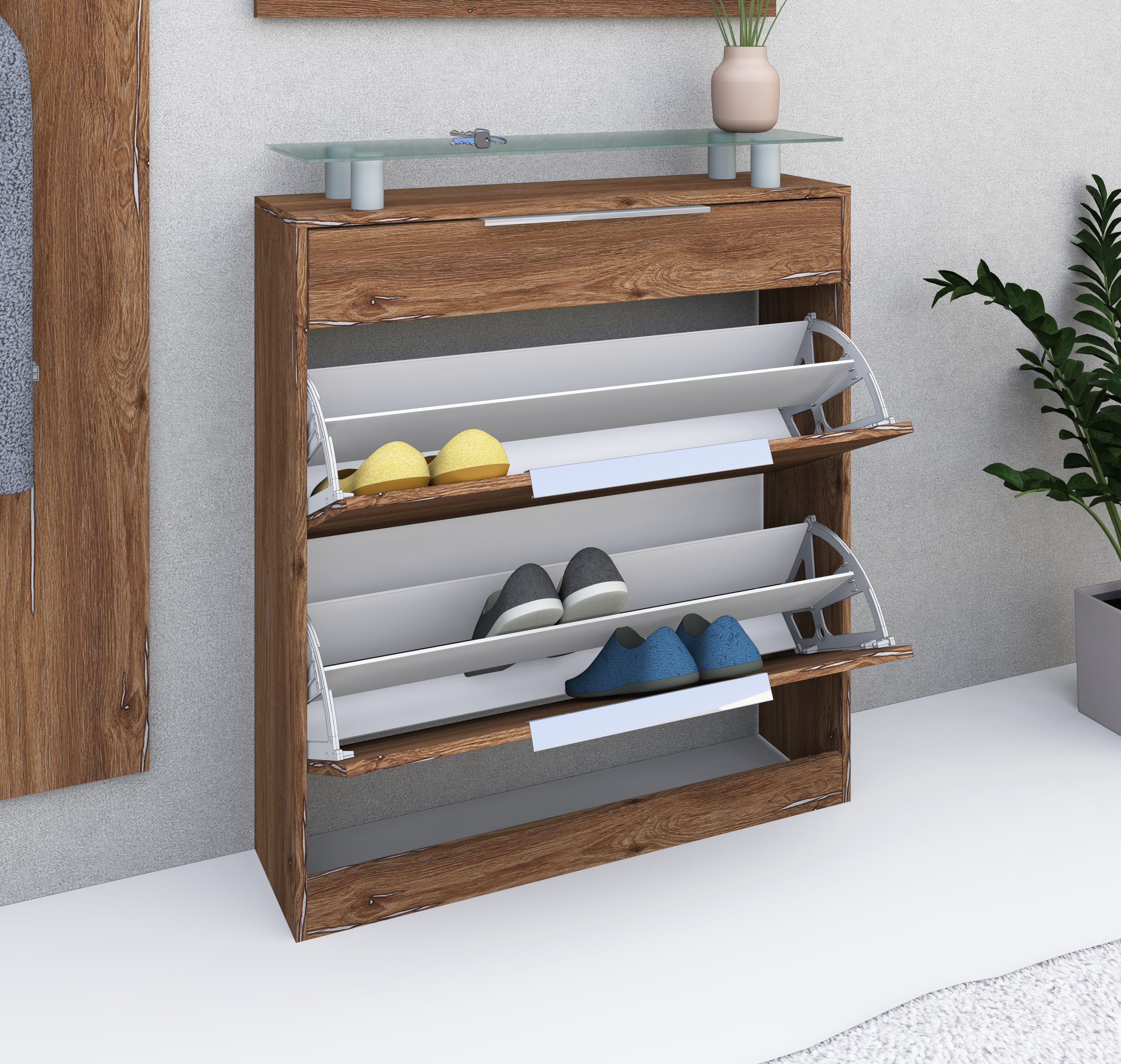 borchardt Möbel Garderoben-Set Oliva, (3-tlg), mit stehendem Schuhschrank, Paneel und Spiegel