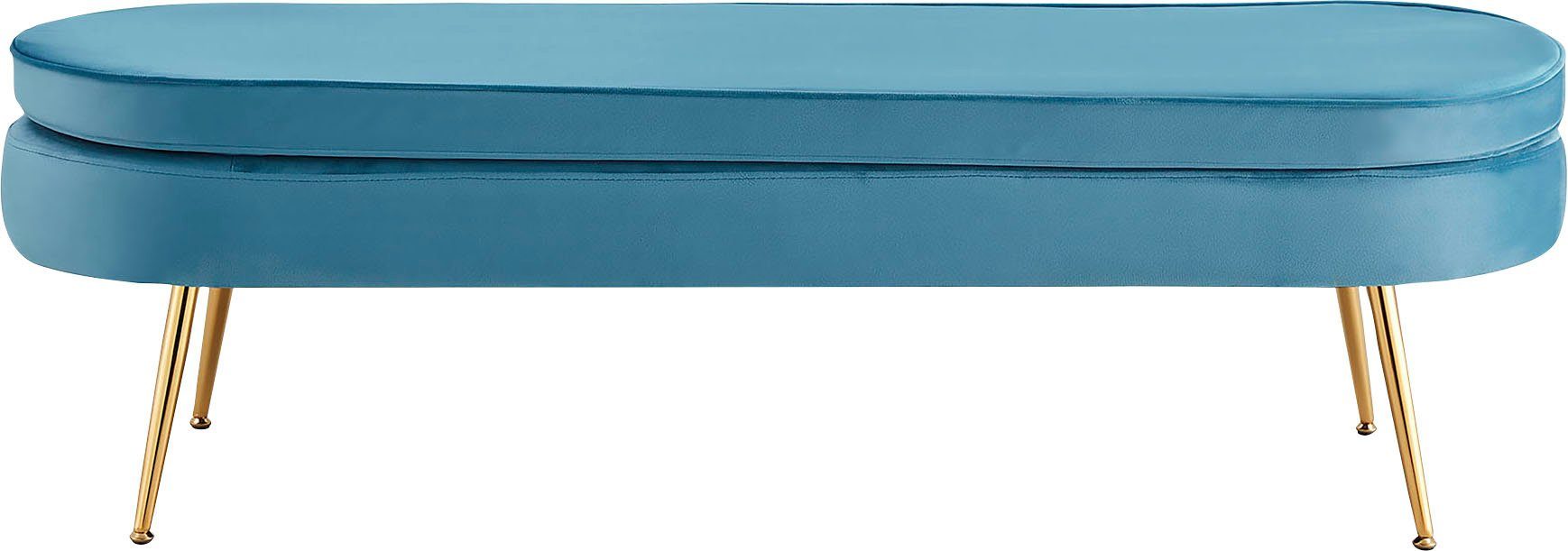 SalesFever Polsterbank Clam, Breite Metallbeine 142 cm, goldfarbene Blau