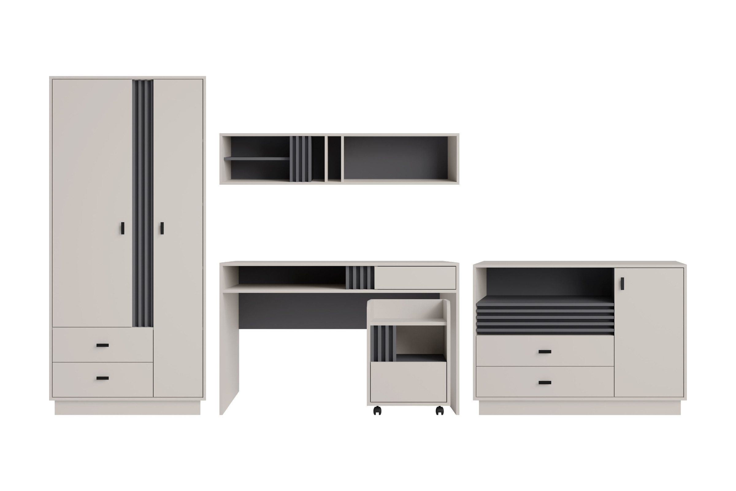 Deine Möbel 24 Jugendzimmer-Set ALL I Kinderzimmer Set Kindermöbel 5-teilig, (Set, 5-tlg., Hochwertige Laminatplatte), Kleiderschrank Kommode Schreibtisch Hängeregal