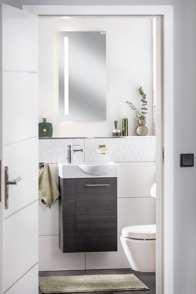 Thumbnail - FACKELMANN Waschbecken SBC B. PERFEKT Gäste WC Set 2-teilig 45 cm, Anthrazit Holzoptik