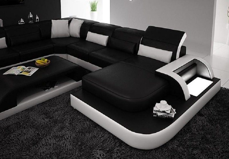 Klasse JVmoebel in Sofa, Europe Wohnlandschaft Made Schwarz/Weiß Extra Luxus Couch Ledersofa Ecksofa Ecksofa -