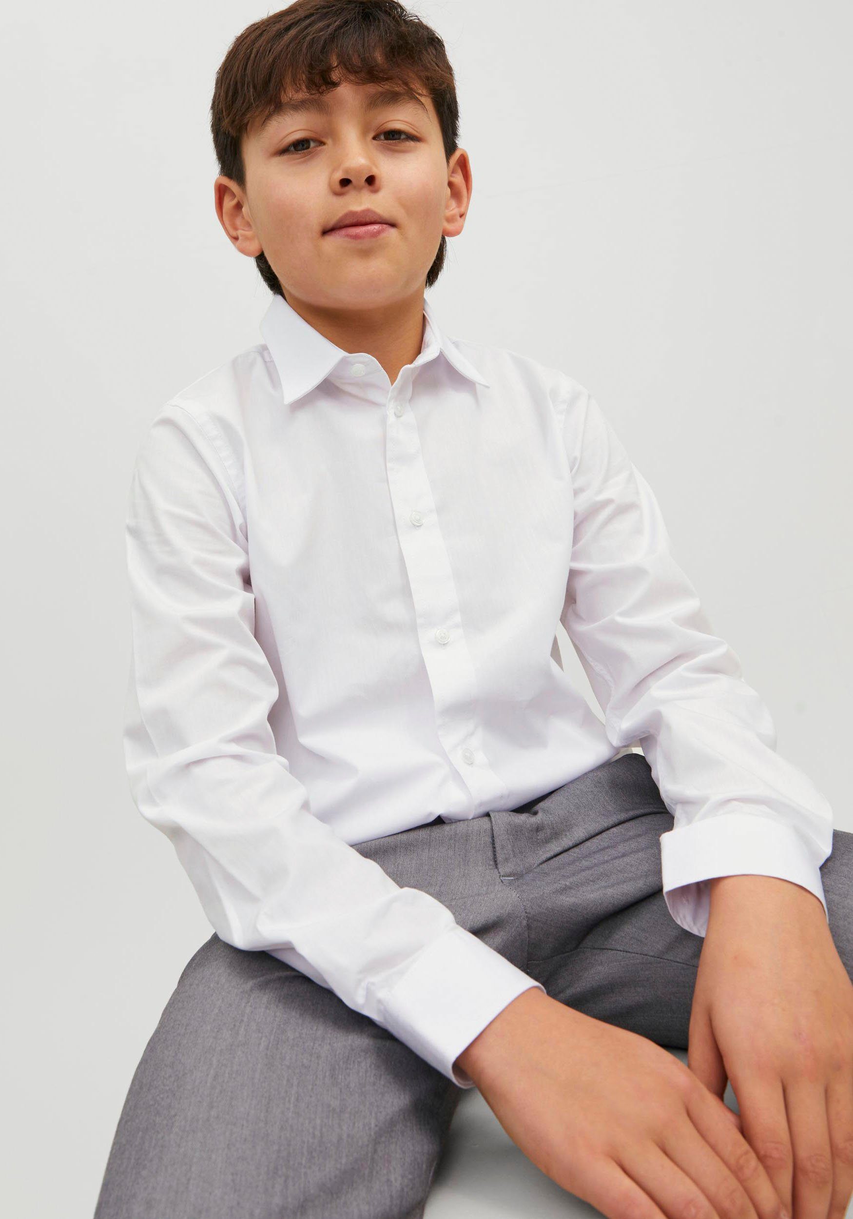 Jack & Jones White Junior JNR Langarmhemd JJJOE LS NOOS PLAIN SHIRT