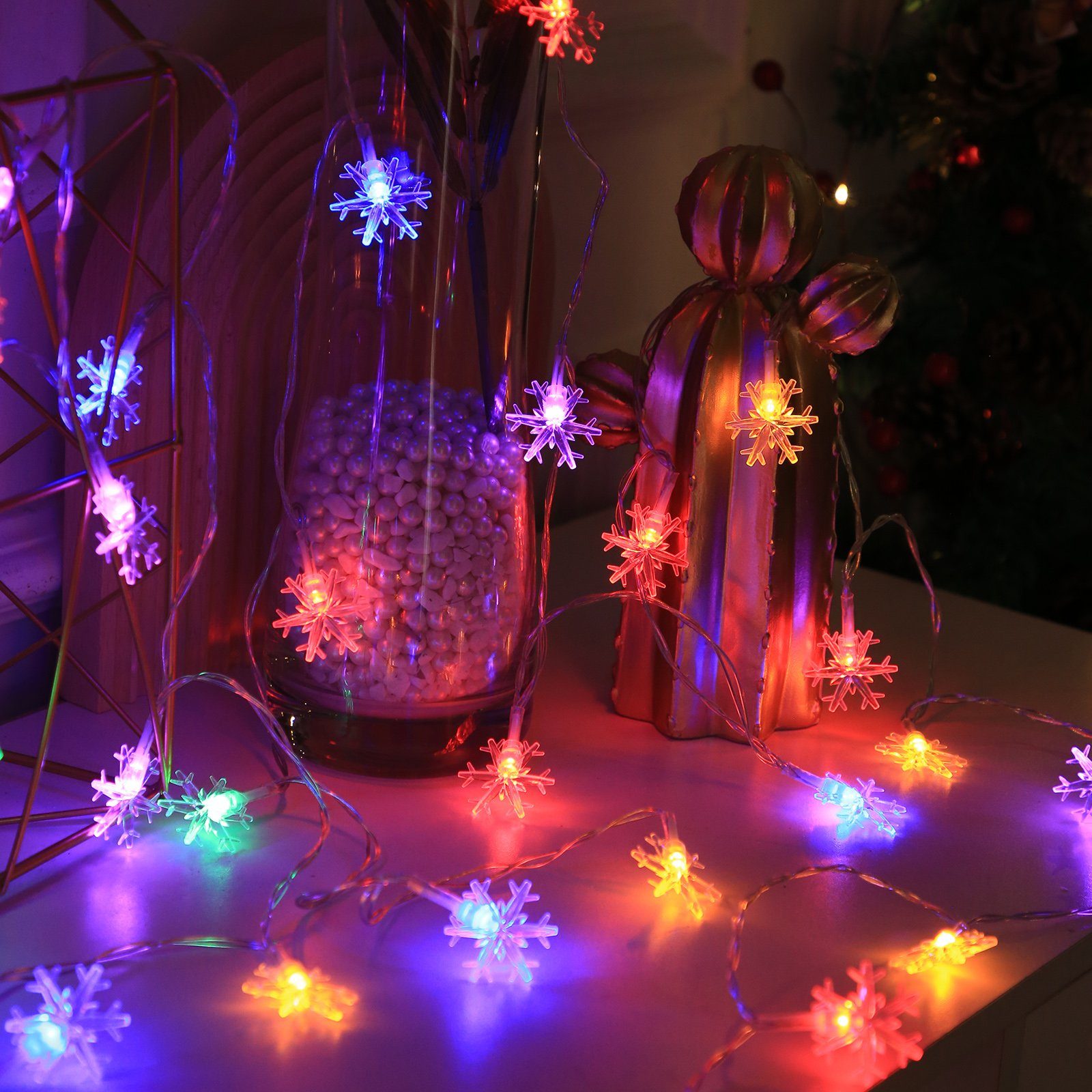 Rosnek LED-Lichterkette 3M Mehrfarbig Weihnachts Wasserdicht 10-flammig, 6M Party Weihnachtsbaum, / Beleuchtung,für Schneeflocke