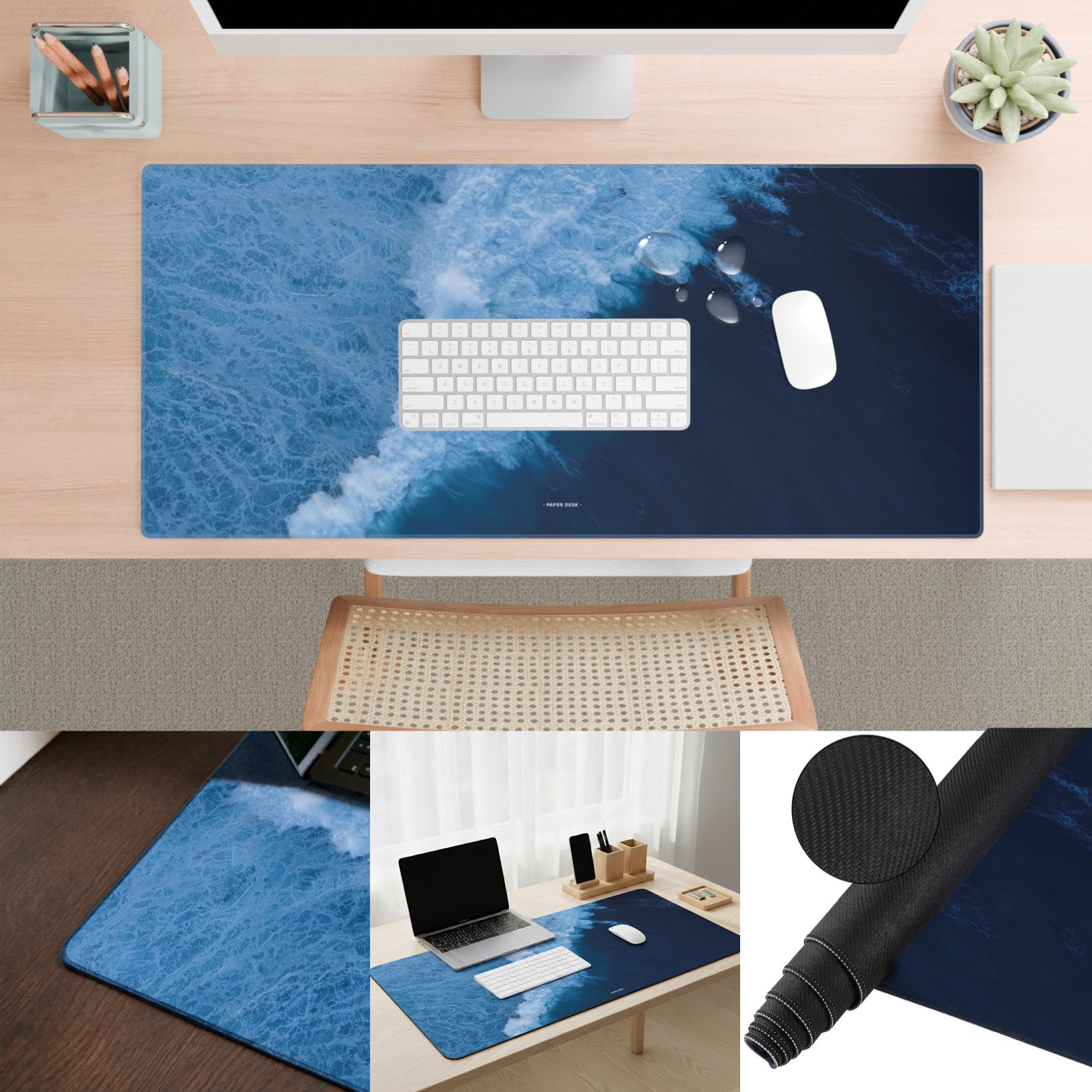 PAPER DESK Schreibtischunterlage XXL Mauspad Tischunterlage 90x40cm Desk Pad für Tastatur & Maus, (rutschfest & wasserabweisend, ultrasanfte Oberfläche)