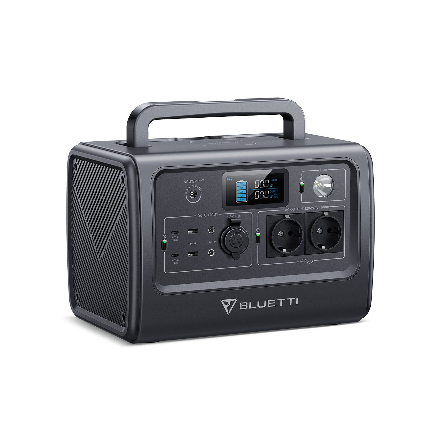 BLUETTI Stromerzeuger EB70 Tragbare Solar Generator, (1000W/716Wh mit 100W Typ-C, 3-tlg), für Camping Outdoor