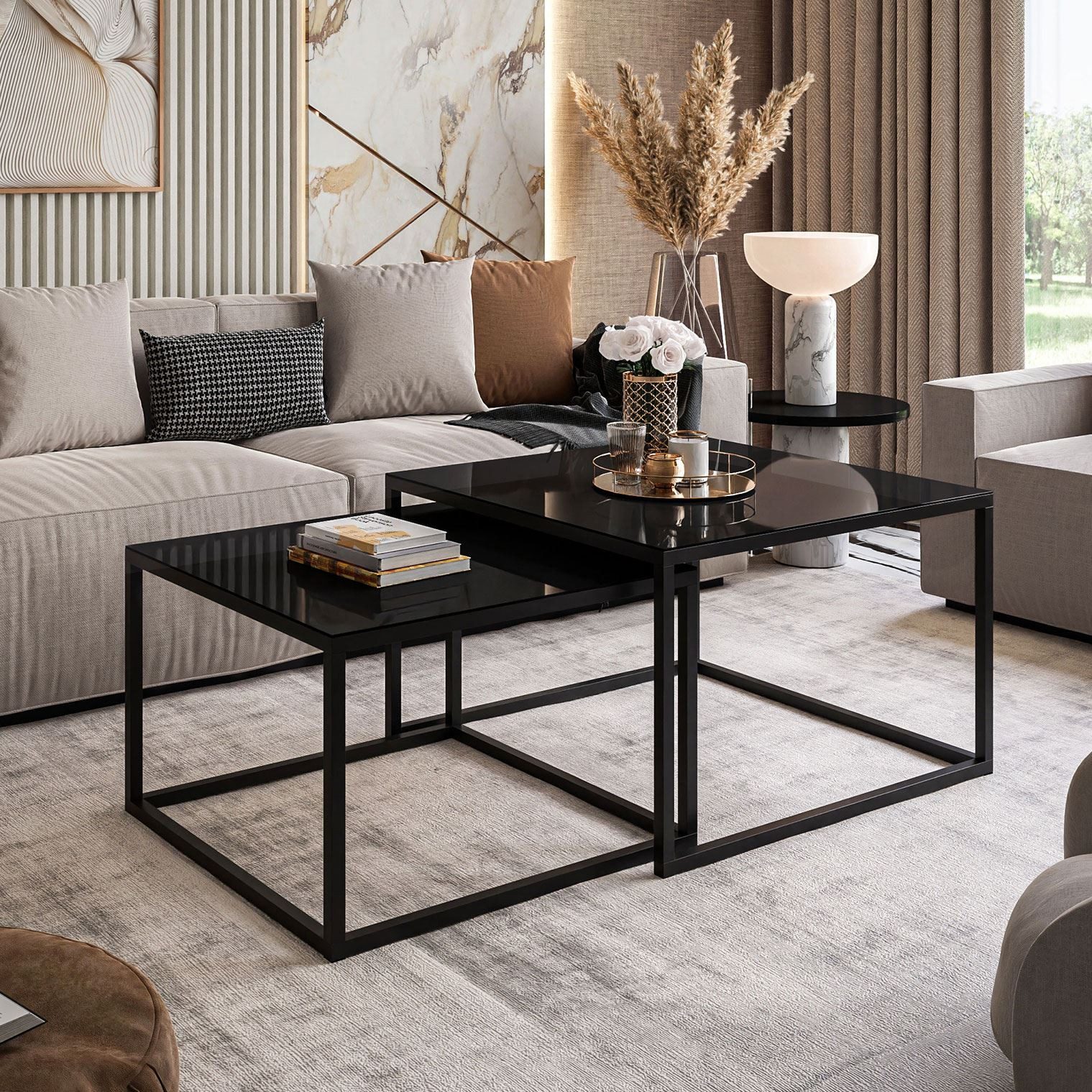 Lookway Couchtisch YOSHI GLASS 2in1 mit schwarzem und weißem Gestell (2er-S günstig online kaufen