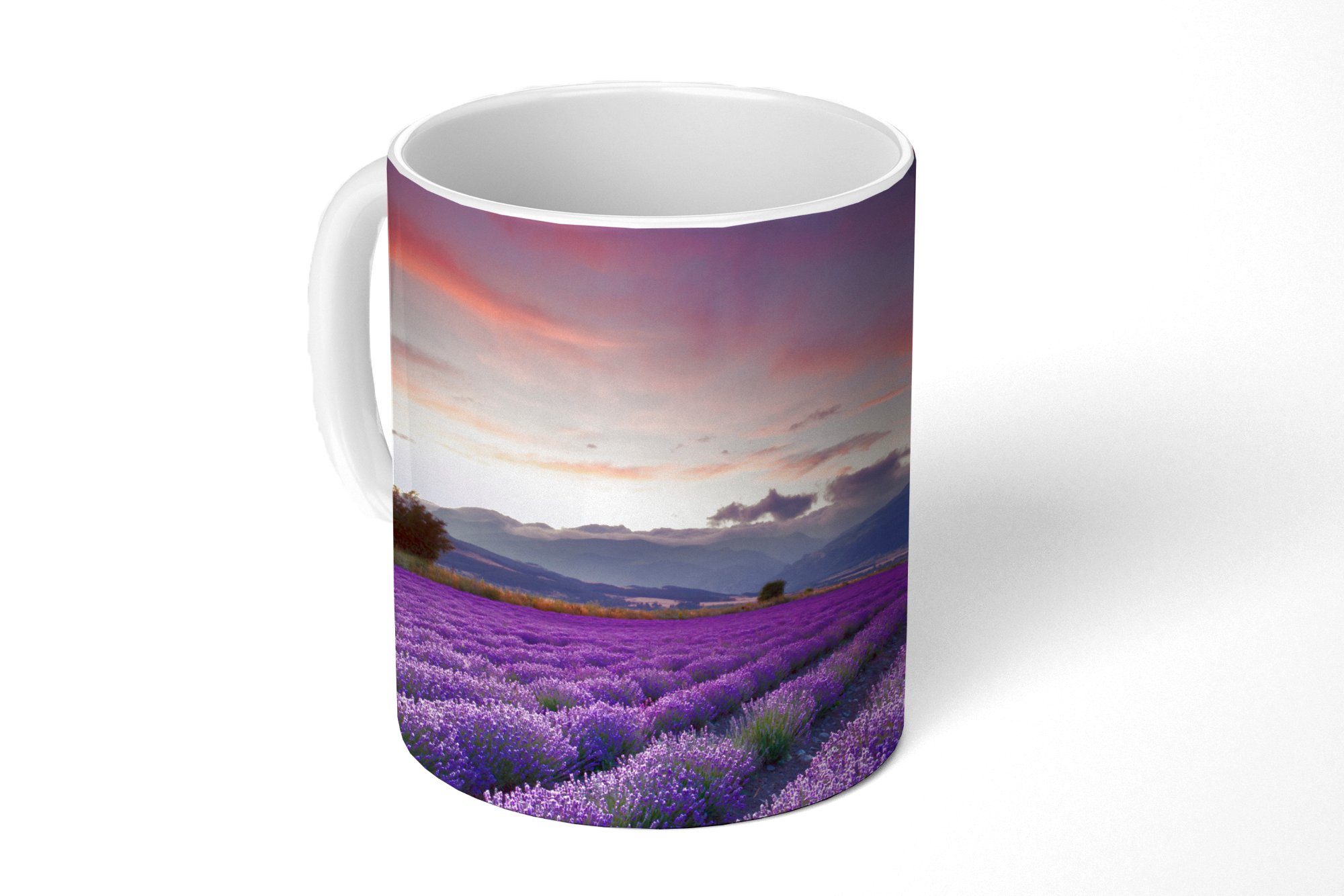 Kaffeetassen, Teetasse, Tasse über MuchoWow Sonnenuntergang Becher, Lavendel, Keramik, Geschenk Teetasse,