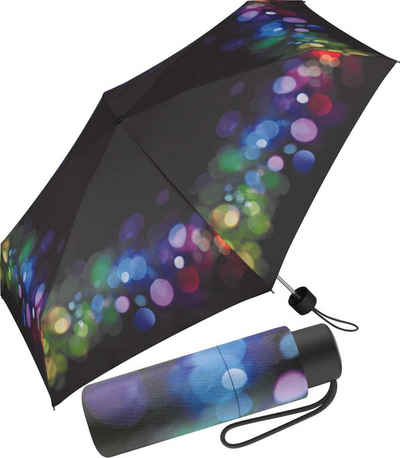 Pierre Cardin Langregenschirm winziger Damen-Taschenschirm mit Handöffner, mit modernem bunten Muster auf schwarzem Grund