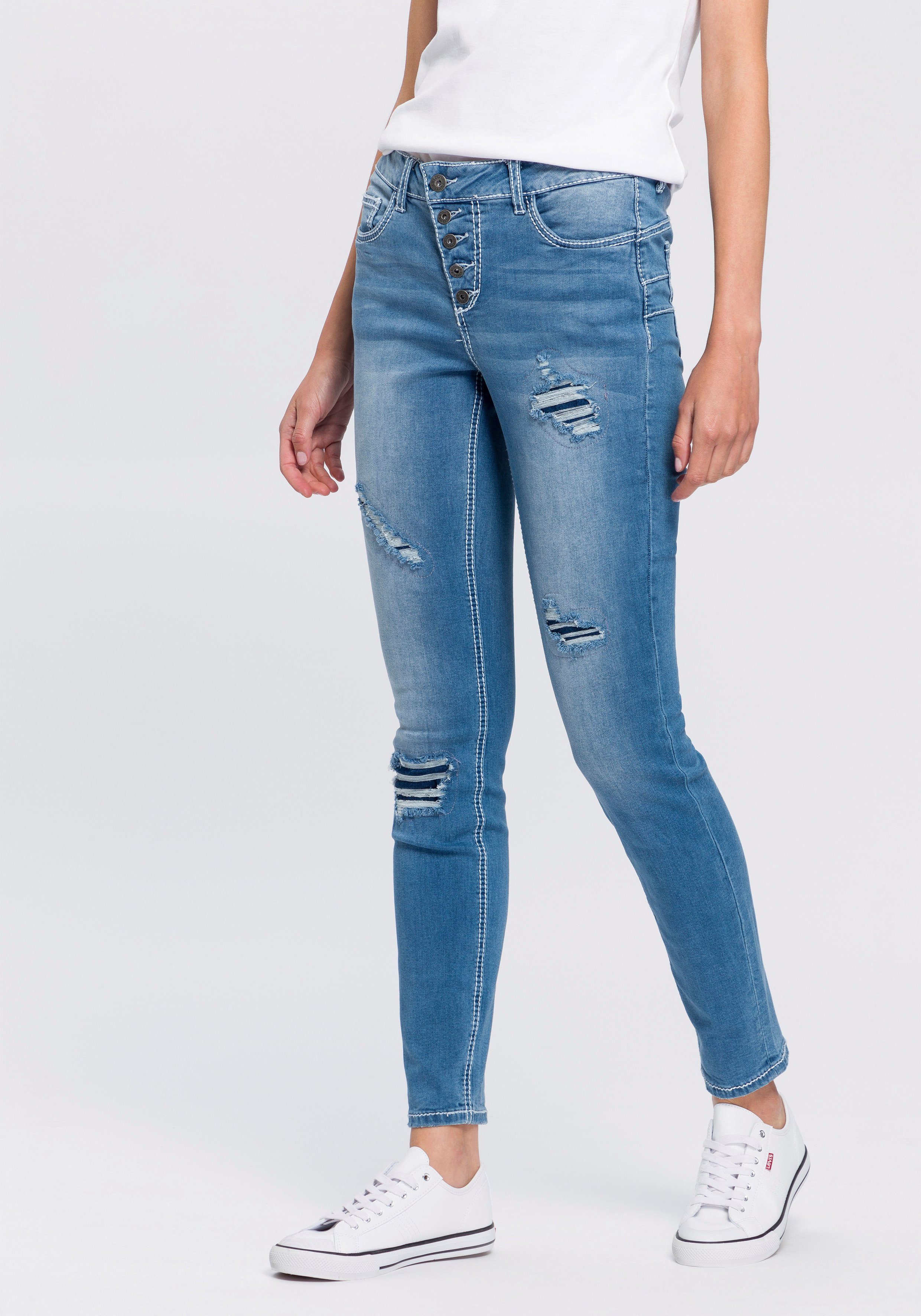 Knopfleiste Waist Arizona Mid mit Slim-fit-Jeans schräger sichtbarer,