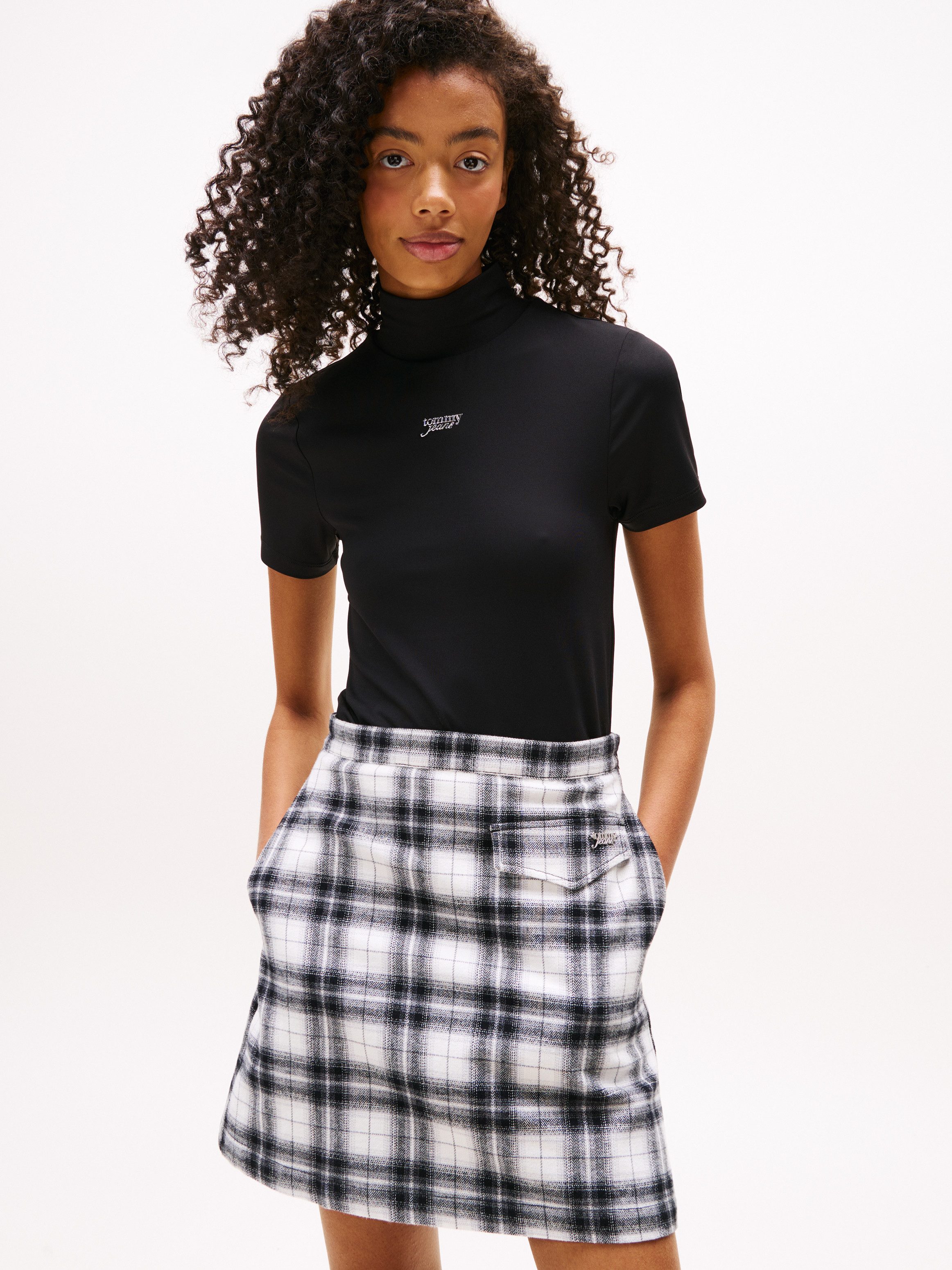 Tommy Jeans Kurzarmshirt TJW SLIM SILVER SCRIPT MOCK SS günstig online kaufen