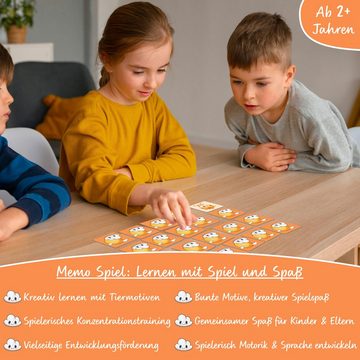PUNALU Lernspielzeug Tierbaby Memorie für Kinder ab 2 Jahren, Memo Spiel, Lernspiel