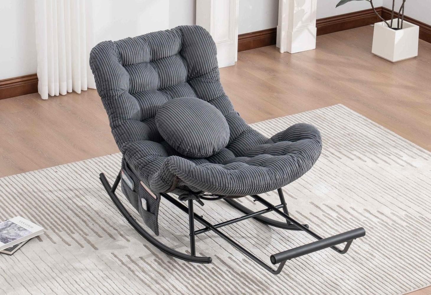 LVHOM Schaukelstuhl mit gepolstertem Kissen, ausziehbarer Fußstütze, Metall günstig online kaufen