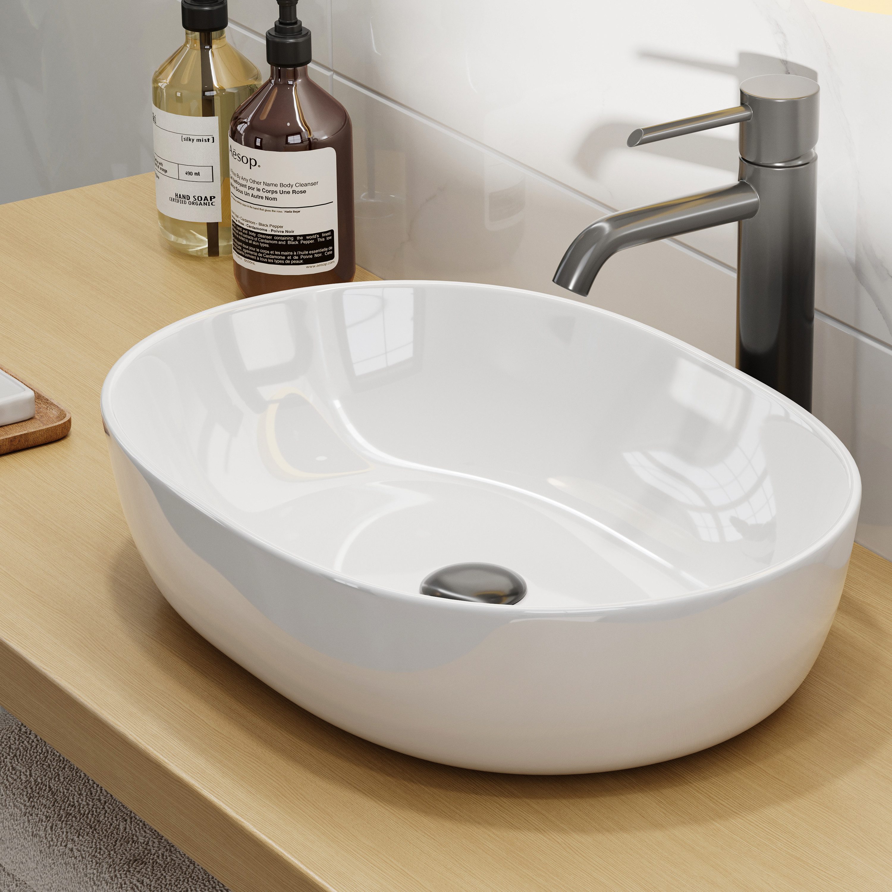 HOROW Waschbecken Aufsatzwaschbecken Oval Waschbecken Glänzend günstig online kaufen