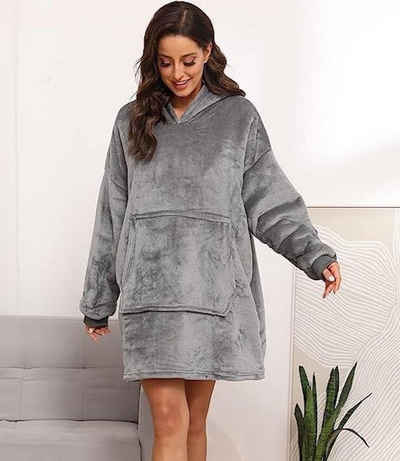 vokarala Fleecepullover Pullover Damen Hoodie Oversize kapuzenweatshirt Wohndecke Tragbare Decke mit Ärmeln zum Anziehen als Geschenke für Frauen Männer