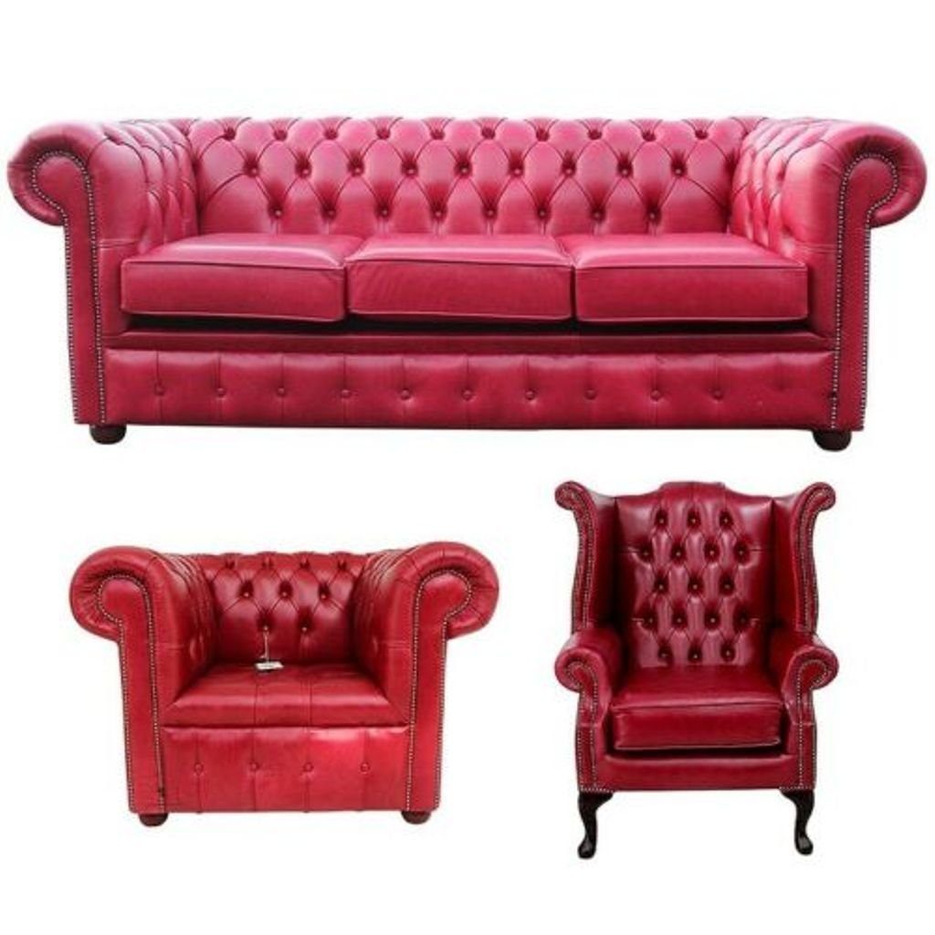 JVmoebel Sofa Rote Chesterfield Sofagarnitur 3+1+Ohrensessel Luxus Möbel Neu, Made in Europe