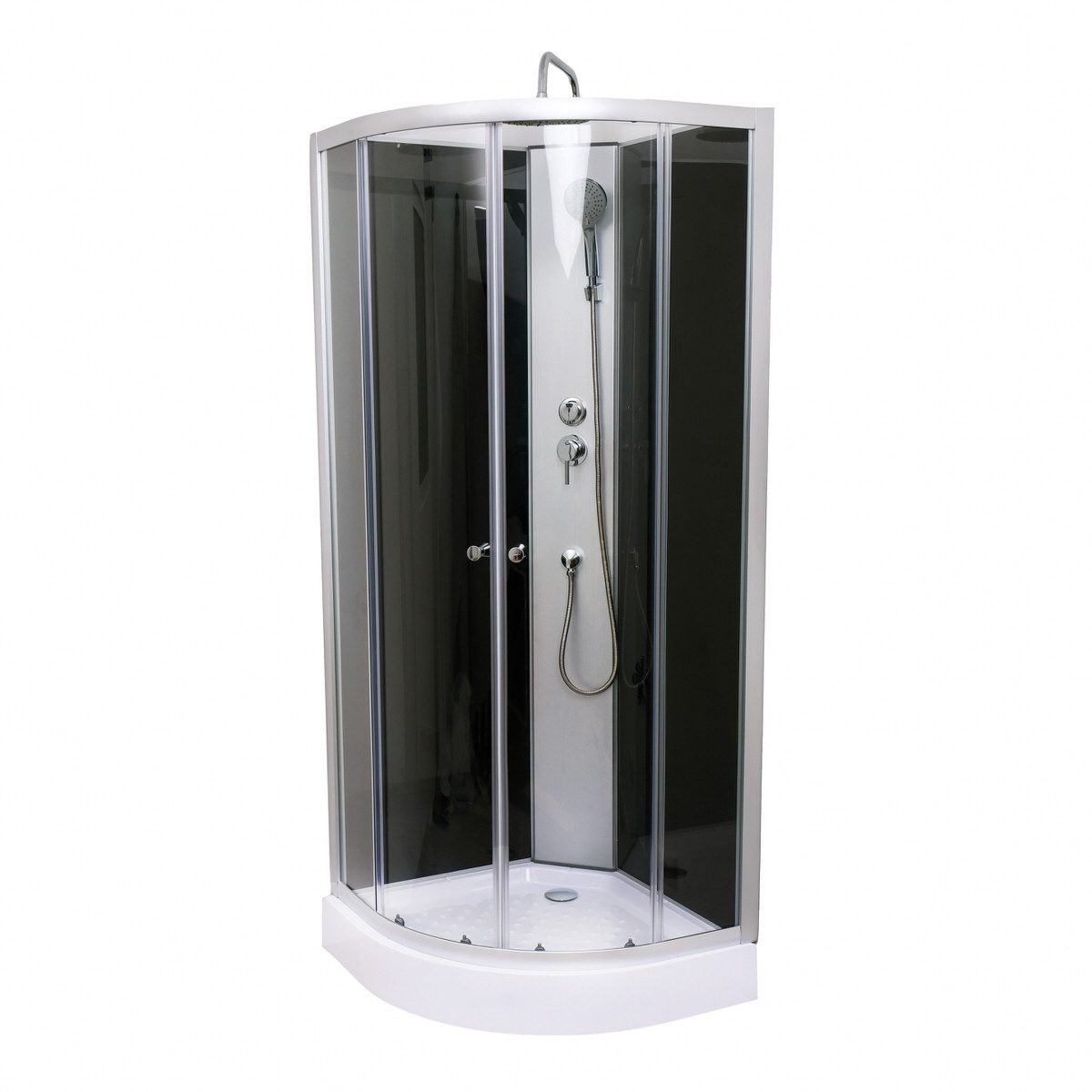 Aloni corner shower SK2479, complete set with shower tray, shower head, back panel & drain, tempered safety glass (according to EN 1250-1), 1-piece, with sliding door, space-saving shower for small bathrooms with glass partition