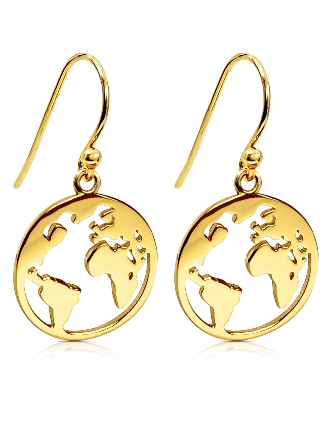 VIASOUL Paar Ohrhänger Weltkugel I Weltkarte Ohrringe für Damen Welt I Mit Zertifikat, strahlender Glanz, Sterlingsilber Gold