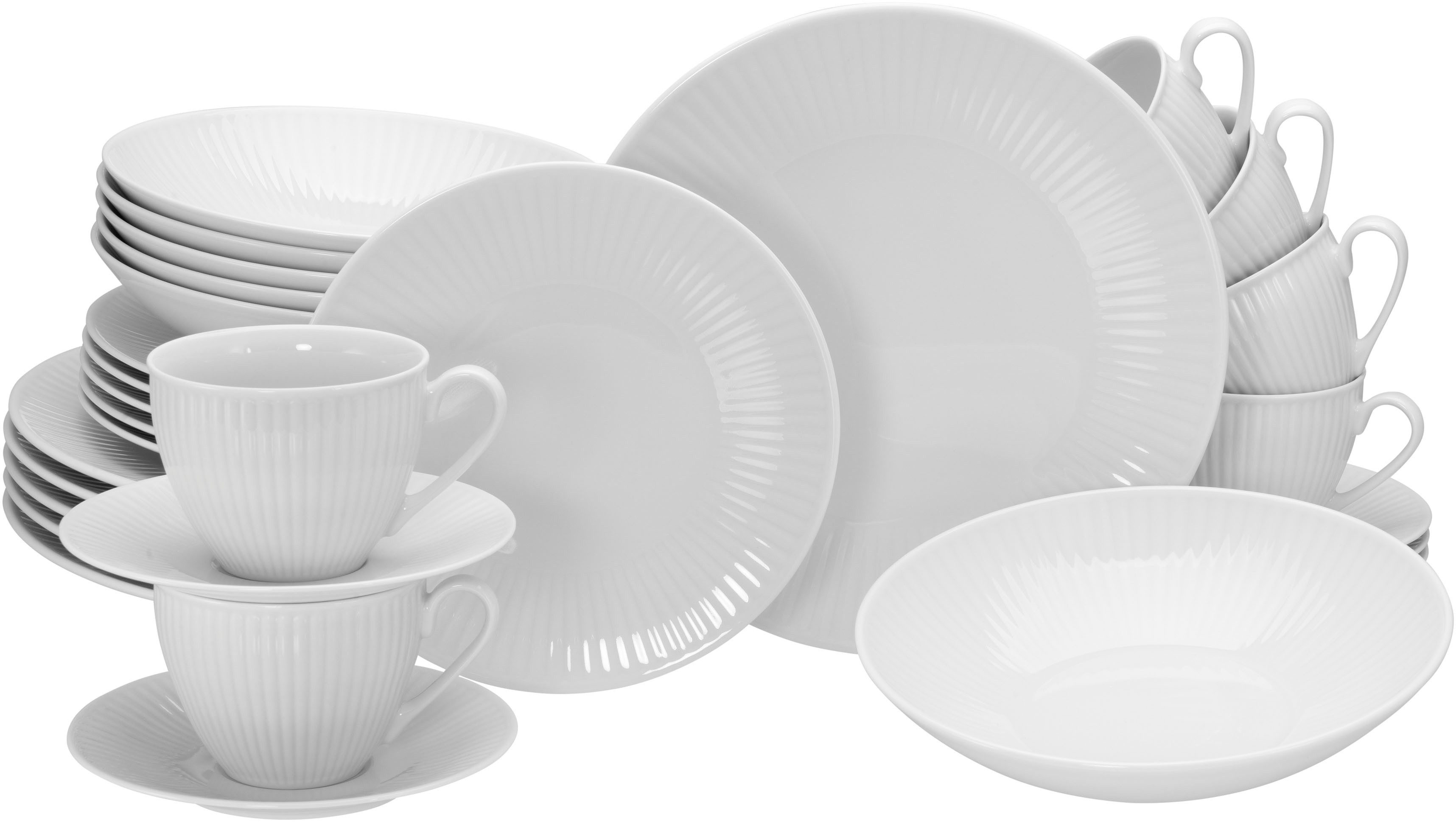 CreaTable Комбинированное обслуживание Valencia Weiß, Kombi-Service 30-tlg (30-tlg), 6 Personen, Porzellan, Elegant, Boho Chic