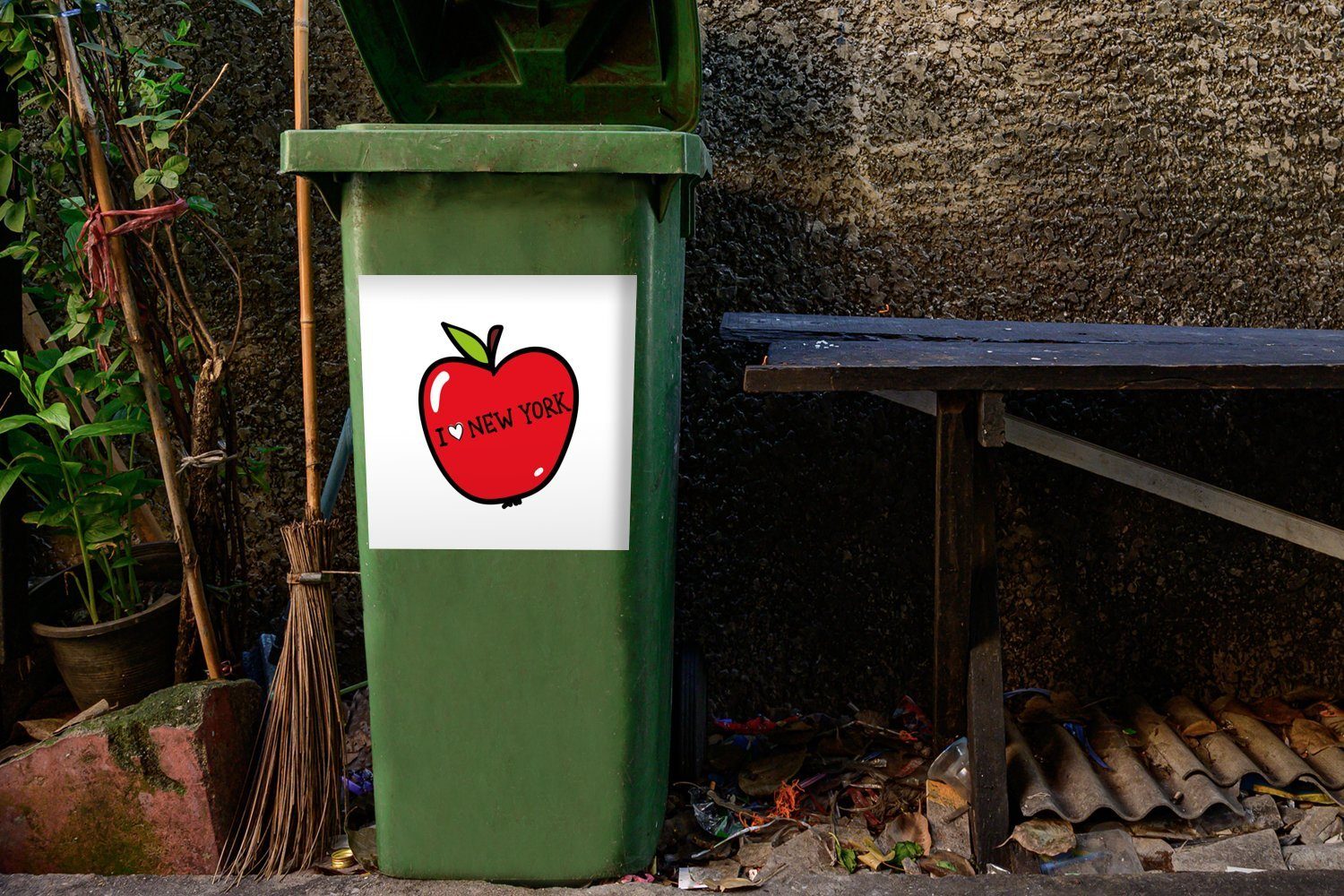 Container, Abfalbehälter Wandsticker - New Rot York (1 Mülltonne, Apfel MuchoWow St), Mülleimer-aufkleber, - Sticker,