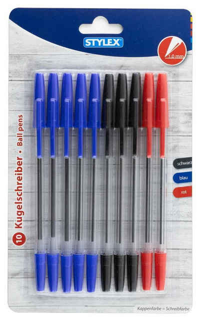 Stylex Schreibwaren Kugelschreiber 10x Kugelschreiber / Schreibfarbe: 5x blau, 3x schwarz + 2x rot