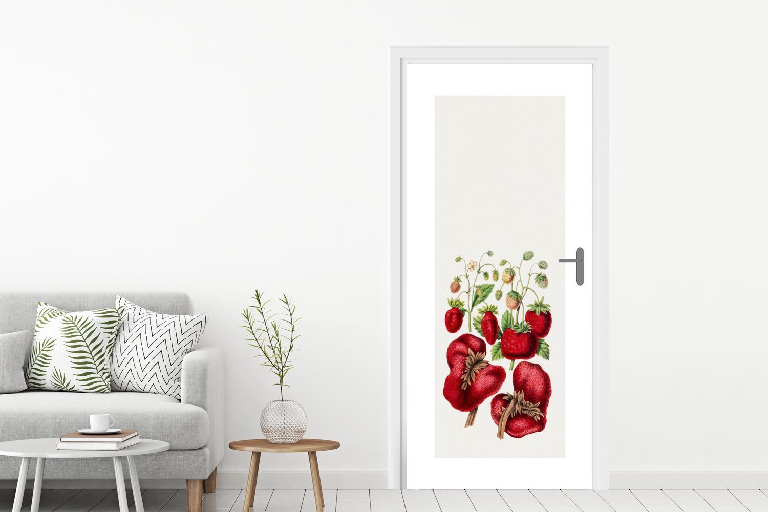 (1 bedruckt, Türaufkleber, Türtapete Matt, cm MuchoWow St), Tür, Fototapete Erdbeeren für - Obst, Lebensmittel 75x205 -