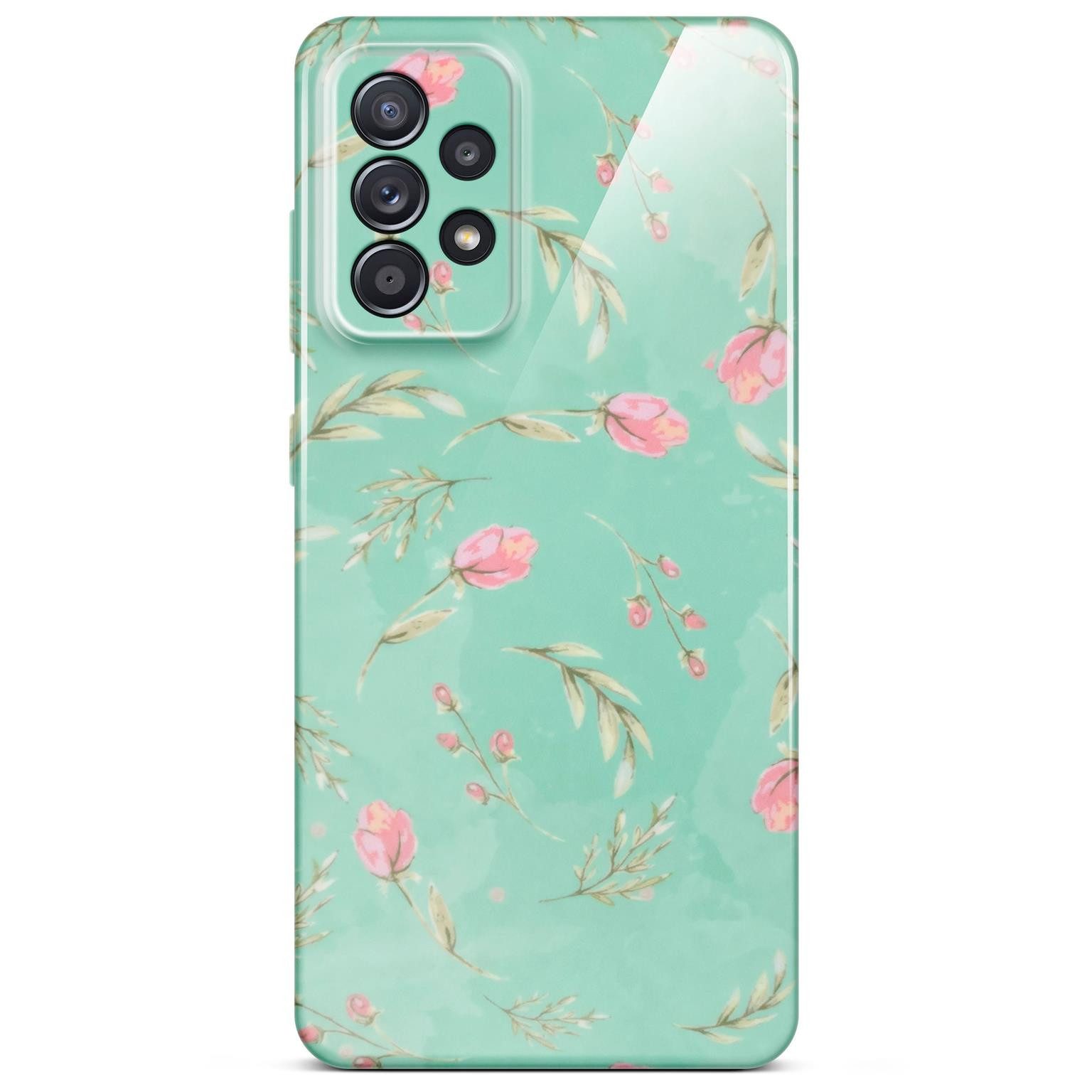 ONEFLOW Handyhülle für Samsung Galaxy A52 5G Hülle dünn Flower Cover Mintgrün 6,5 Zoll, Blumen Muster Handy Schutzhülle in Floral Design Case mit Kameraschutz
