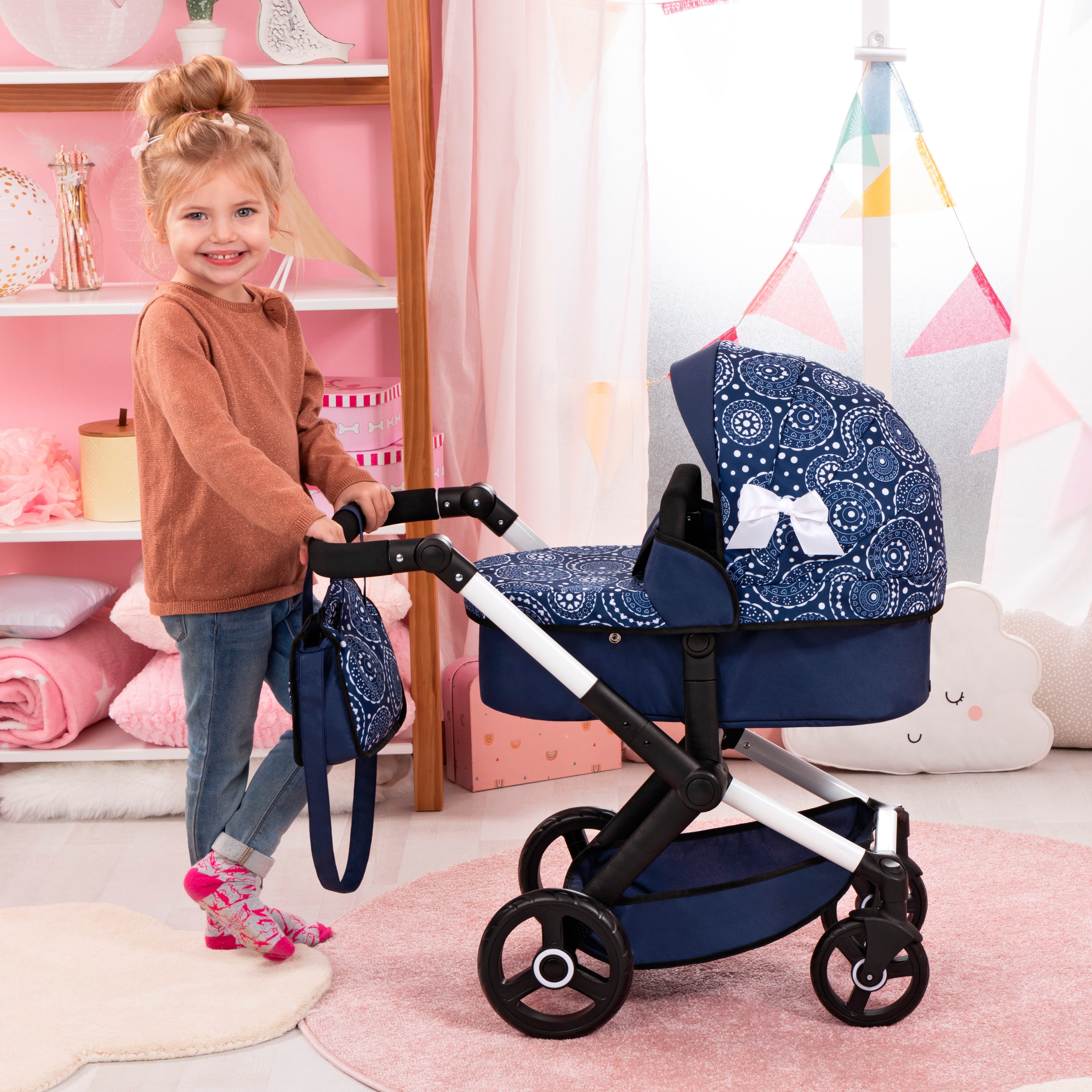 Bayer Kombi-Puppenwagen Xeo, blau Schleife – Bild 5 von 5