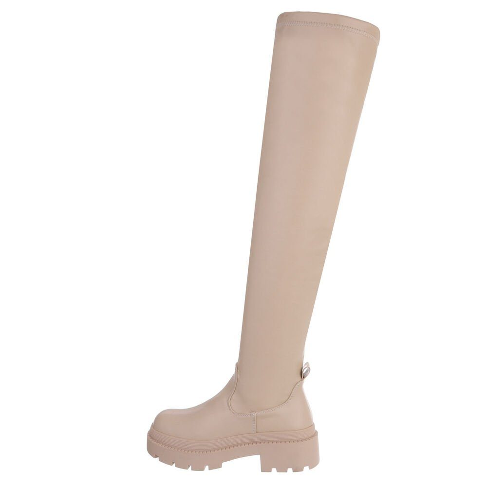 Ital-Design Damen Freizeit Plateaustiefel Blockabsatz Высокие in Beige