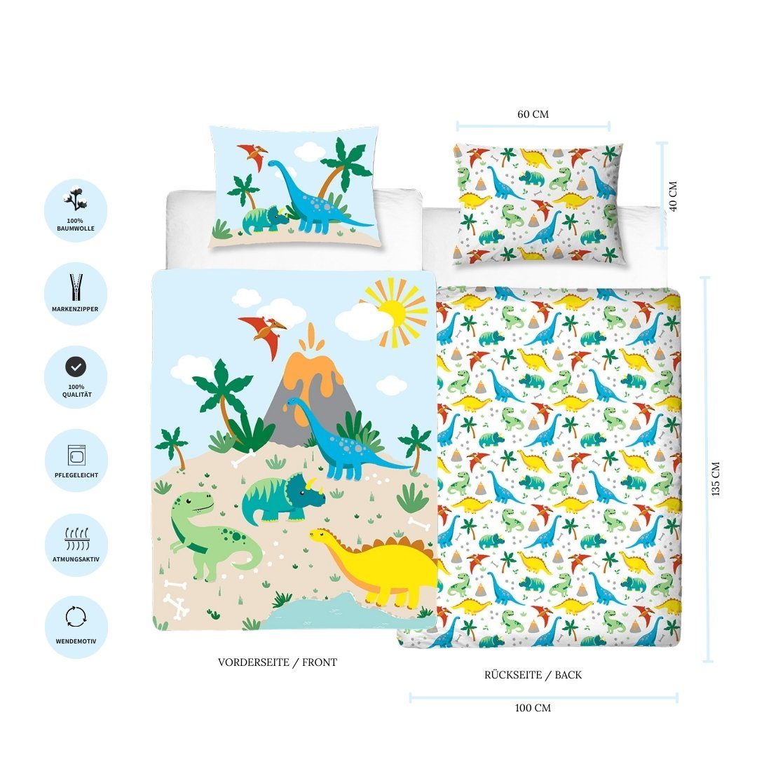 MTOnlinehandel Babybettwäsche Dino 100x135 + 40x60 günstig online kaufen