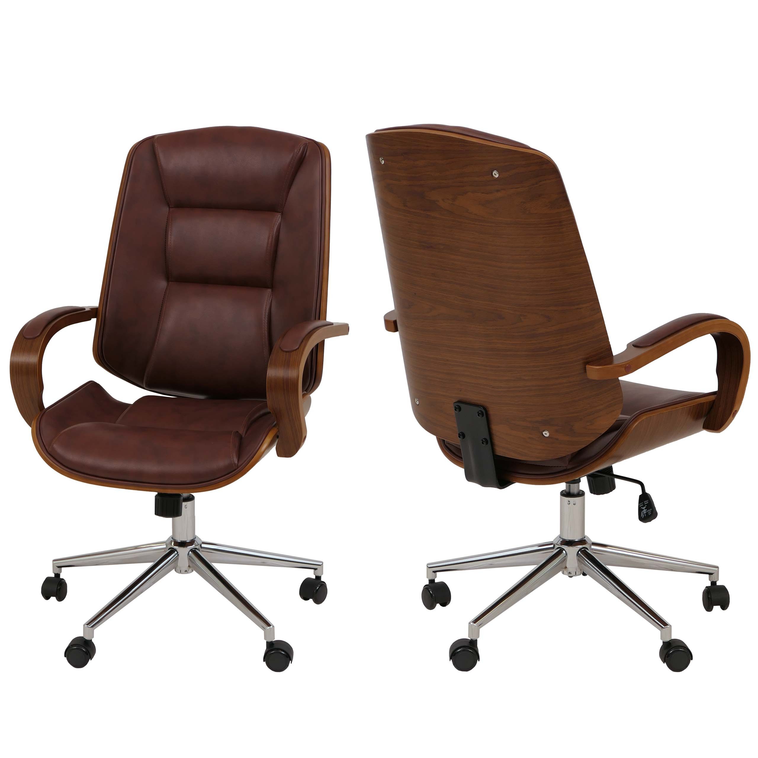 MCW Bürostuhl MCW-O83, Elegantes Design aus Bugholz, um 360° drehbar, mit Rollen