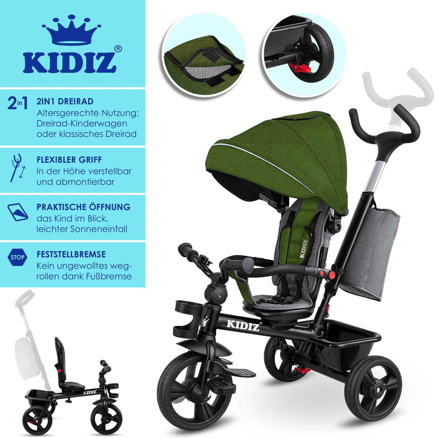 KIDIZ Dreirad, Dreirad 5in1 Kinderdreirad mit günstig online kaufen